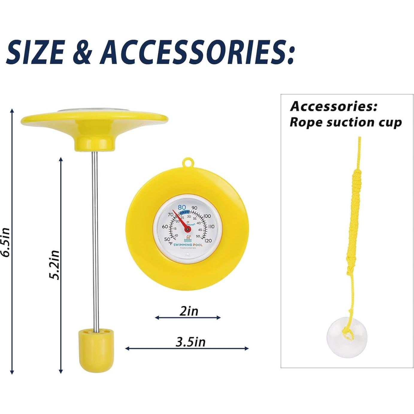 Termómetro Flotante para Piscina Amarillo - IPX6, Acero Inoxidable