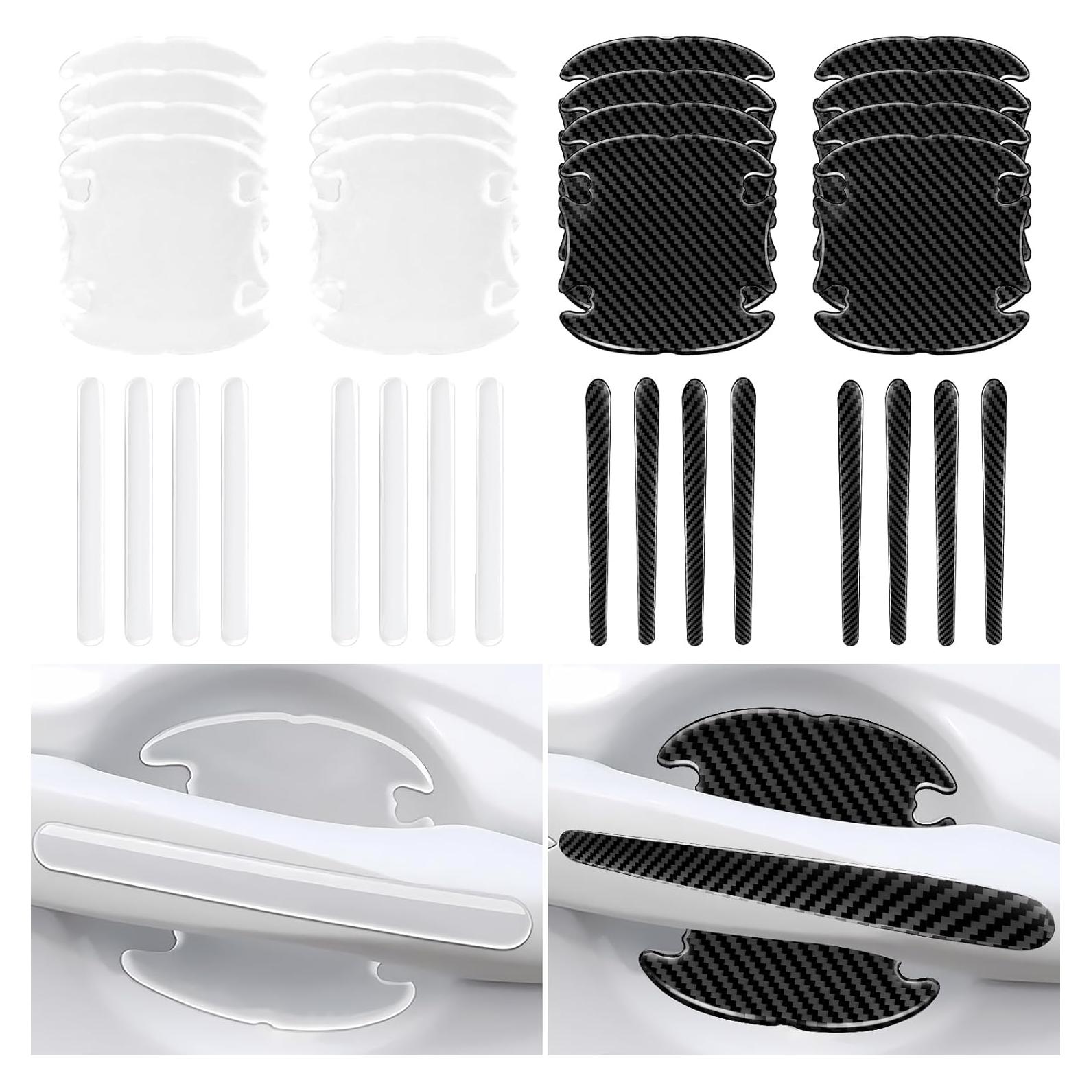 Juego de 16 Protectores de Manijas de Puerta Zmoso - 8 Transparentes y 8 de Fibra de Carbono