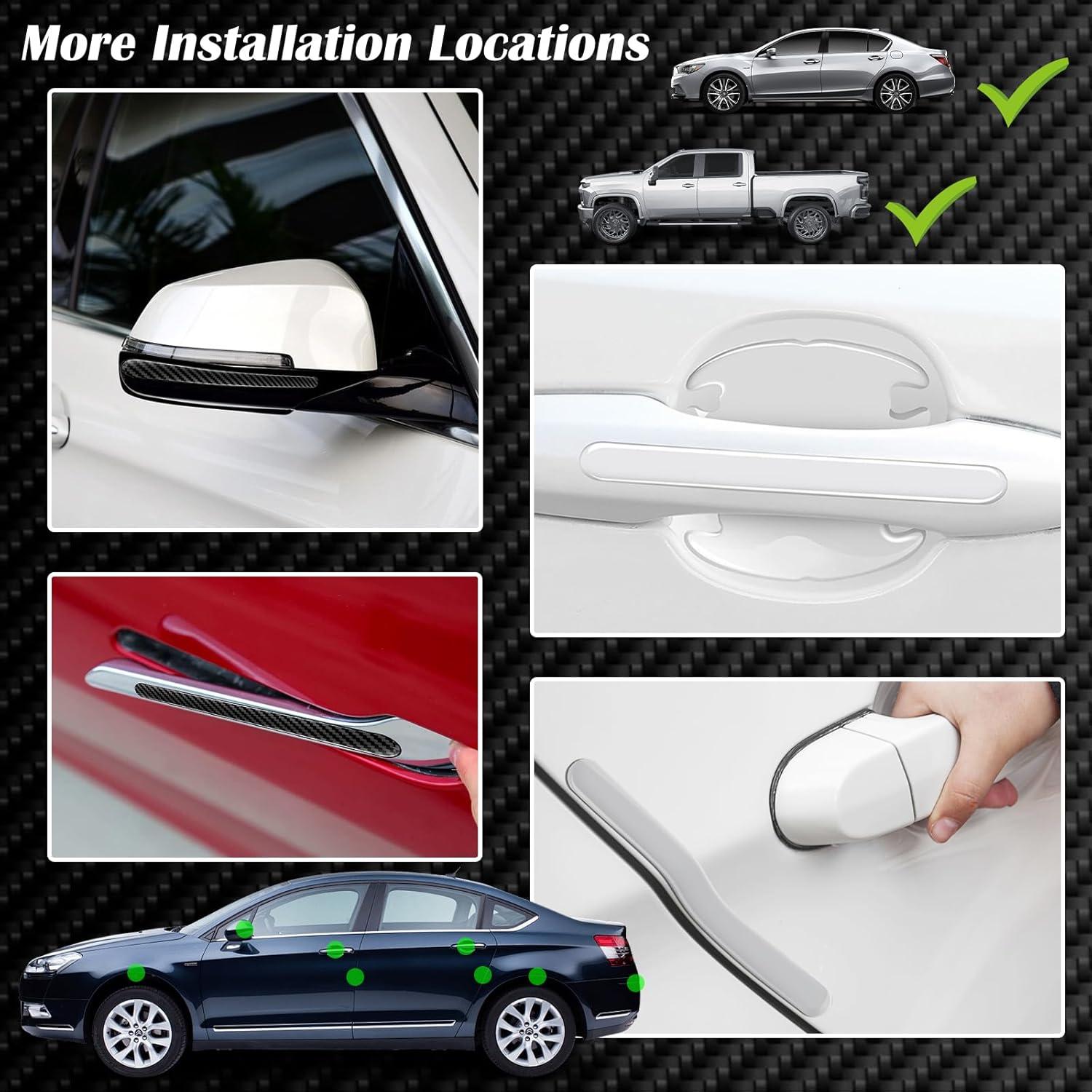 Juego de 16 Protectores de Manijas de Puerta Zmoso - 8 Transparentes y 8 de Fibra de Carbono