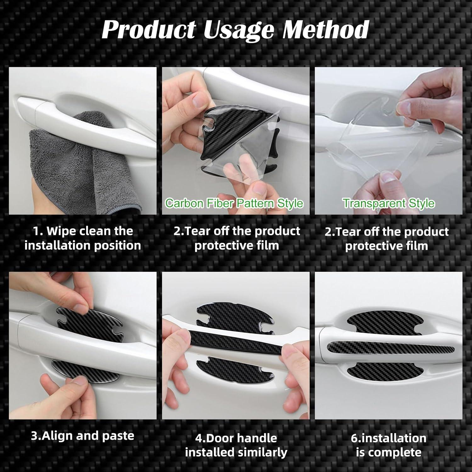 Juego de 16 Protectores de Manijas de Puerta Zmoso - 8 Transparentes y 8 de Fibra de Carbono