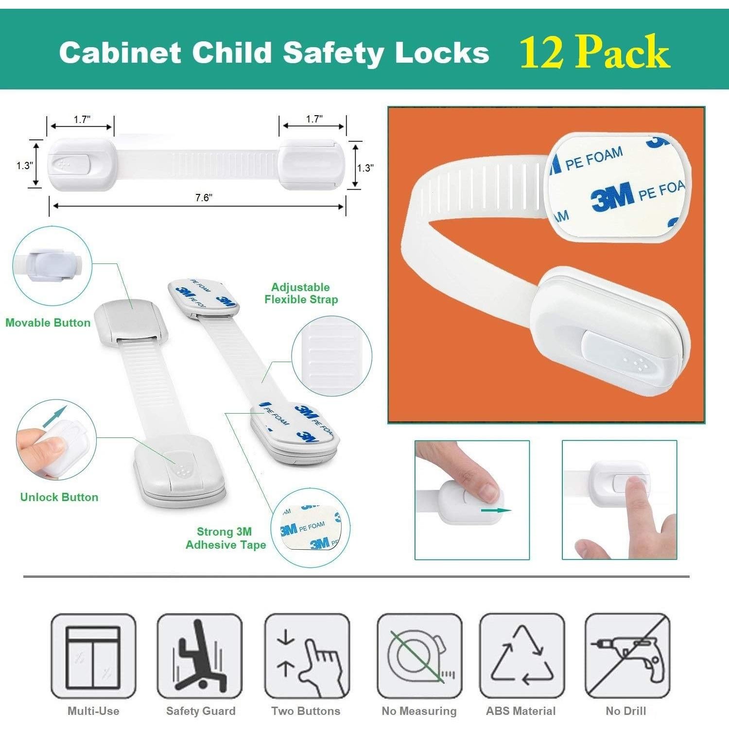 Cierres de Seguridad para Armarios OKEFAN - 12 Pestillos Adhesivos