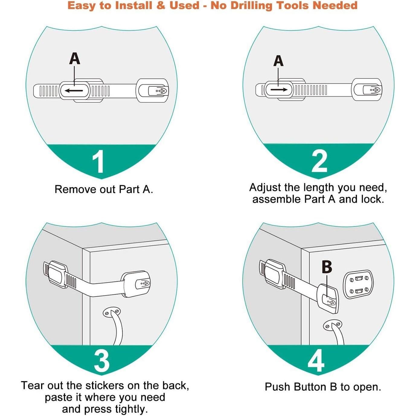 Cierres de Seguridad para Armarios OKEFAN - 12 Pestillos Adhesivos