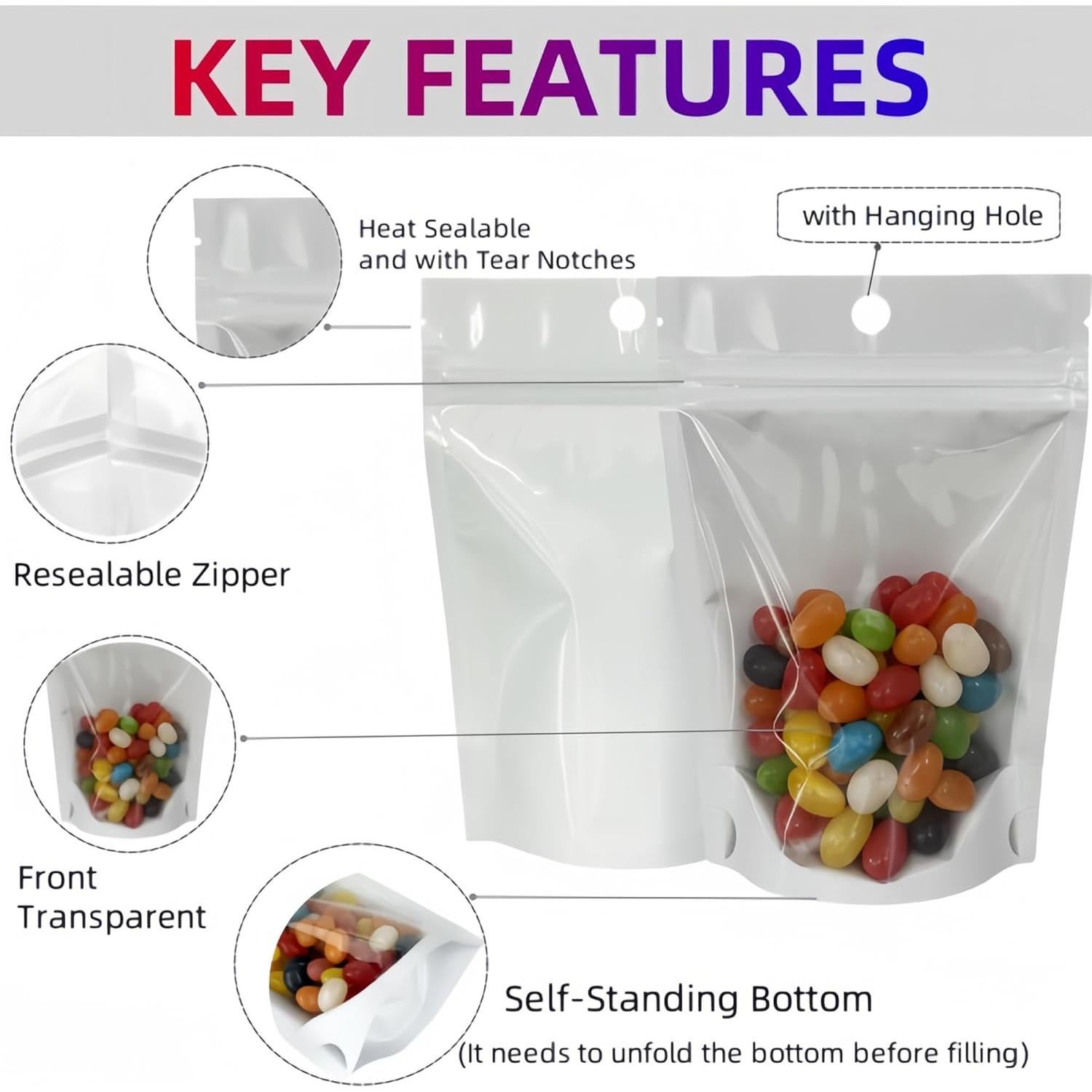 Bolsas Mylar PABCK 50 Pcs 10x15 cm Reutilizables con Cierre