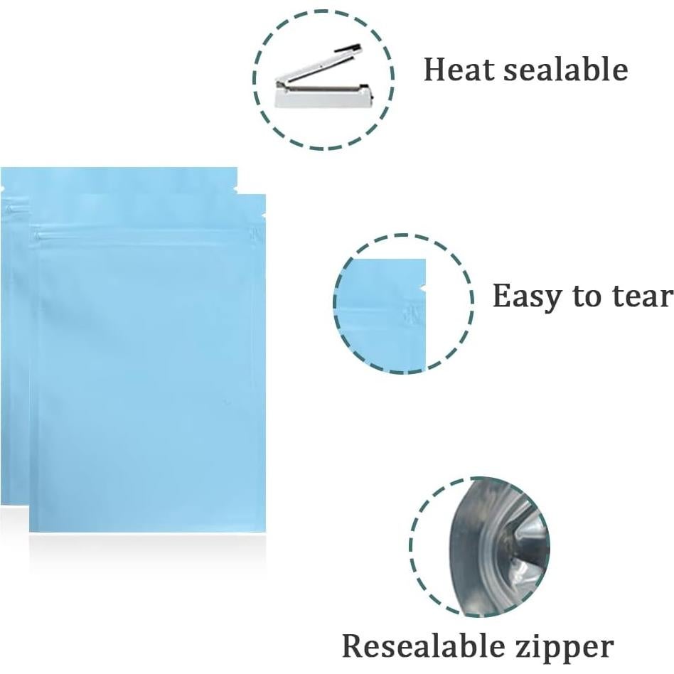 Bolsa Plana Reutilizable FERENLI 100 Pcs 7x10cm Aluminio Azul