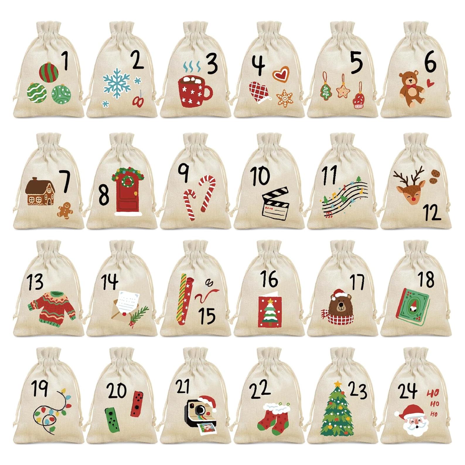 Bolsas de Adviento de Yute Golibra 24 Días Reutilizables