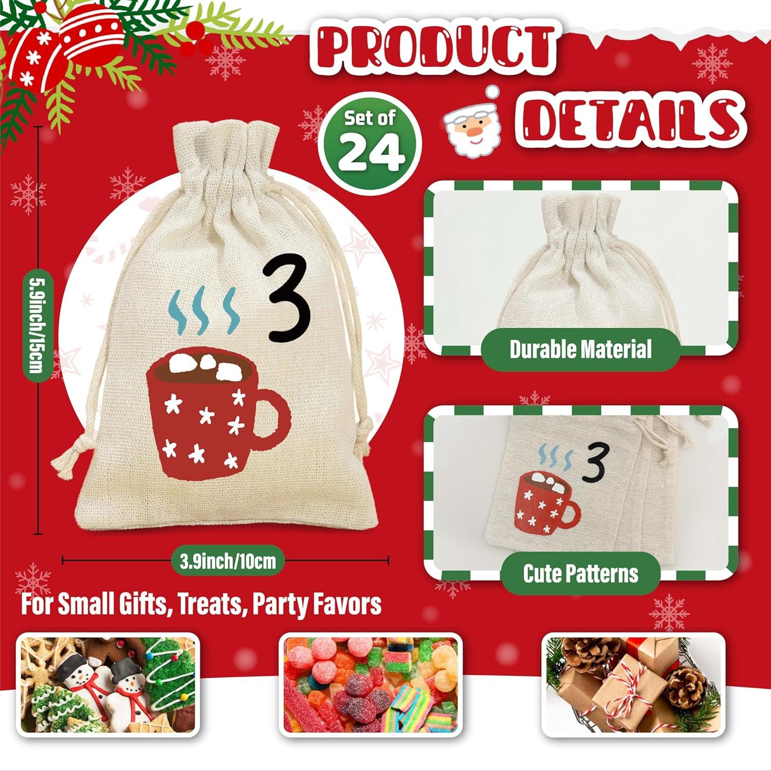 Bolsas de Adviento de Yute Golibra 24 Días Reutilizables