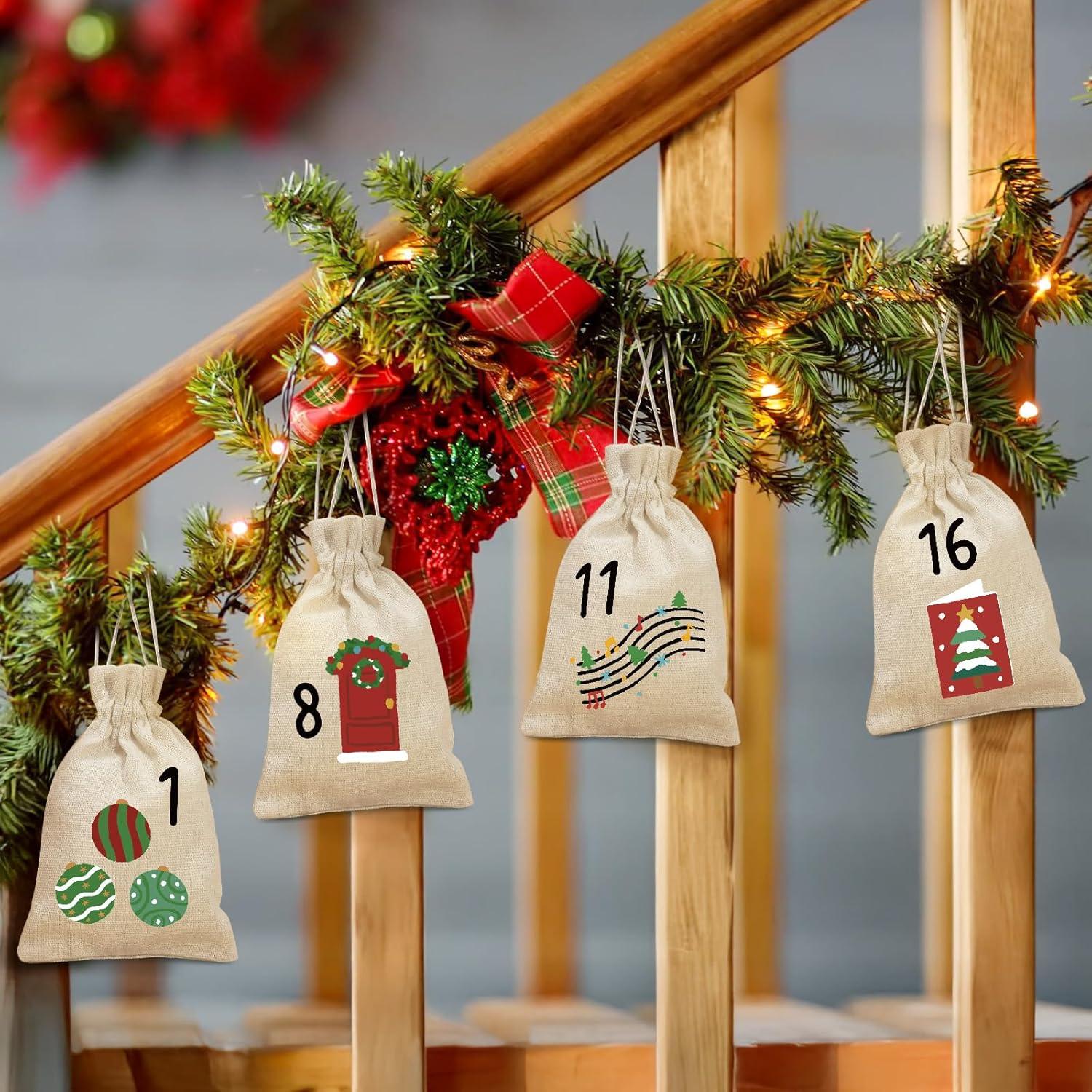Bolsas de Adviento de Yute Golibra 24 Días Reutilizables