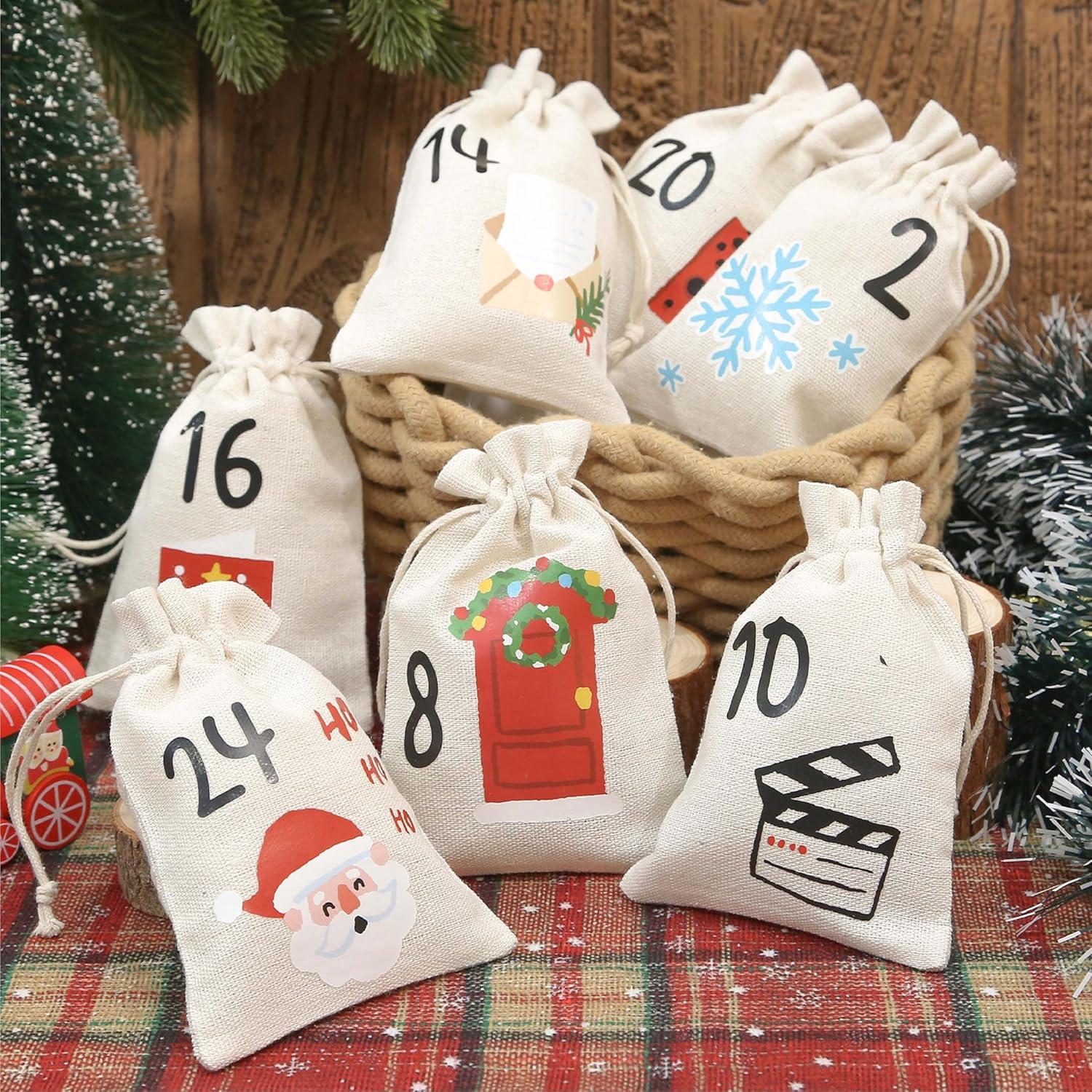 Bolsas de Adviento de Yute Golibra 24 Días Reutilizables