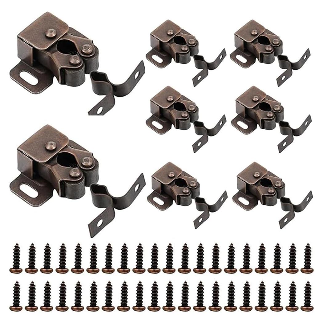 10 Pestillos de Gabinete Doble Rodillo Wvapzwr 32x32mm Bronce