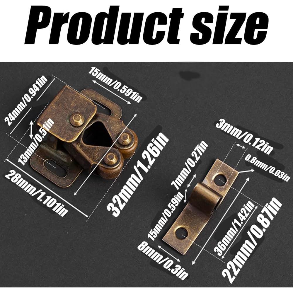 10 Pestillos de Gabinete Doble Rodillo Wvapzwr 32x32mm Bronce