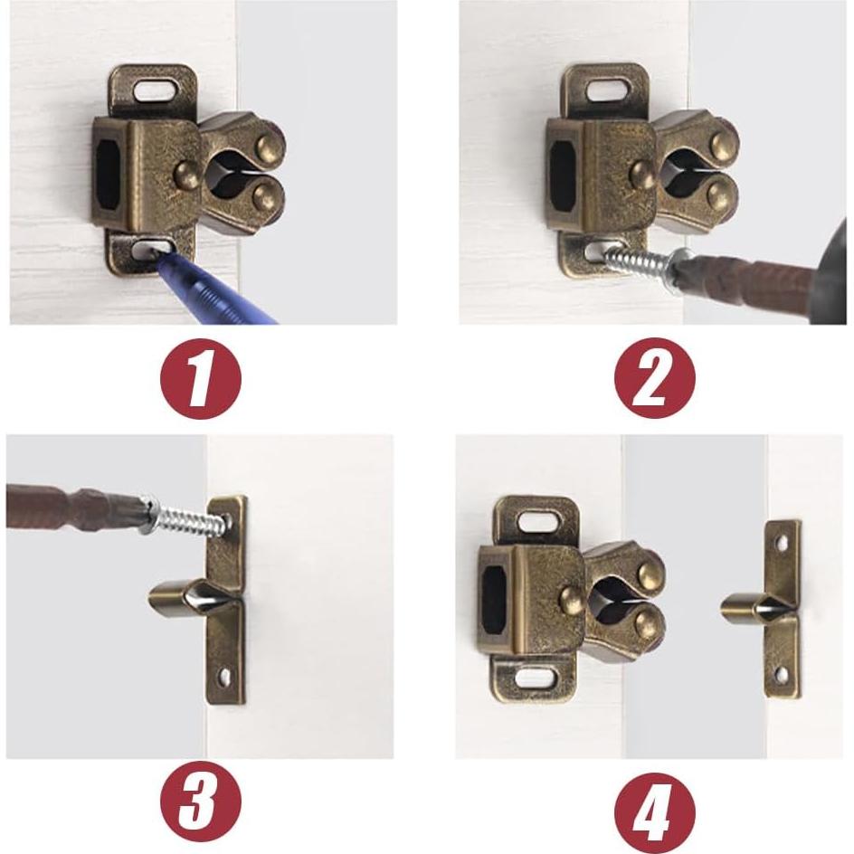 10 Pestillos de Gabinete Doble Rodillo Wvapzwr 32x32mm Bronce