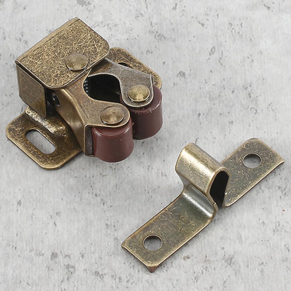 10 Pestillos de Gabinete Doble Rodillo Wvapzwr 32x32mm Bronce