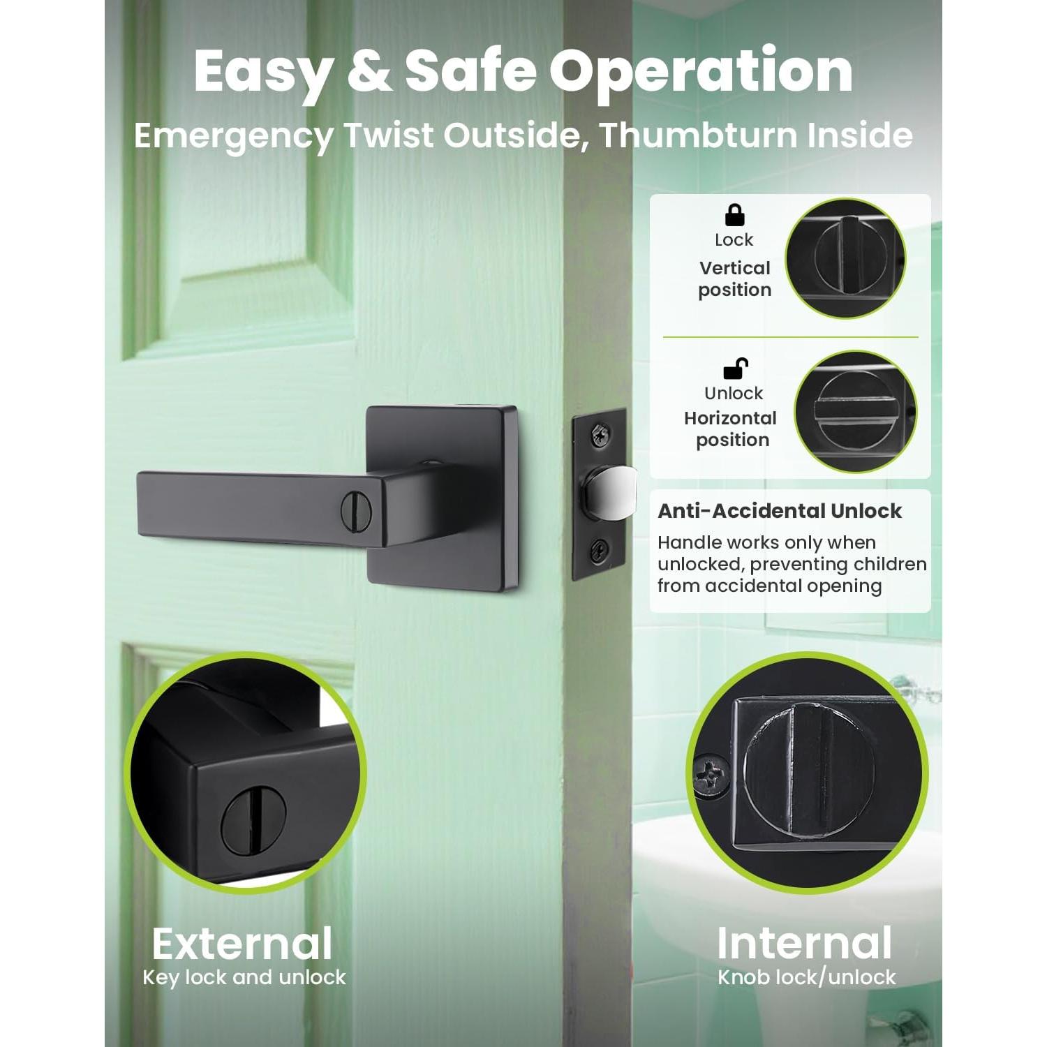 Manija de Puerta de Privacidad MENDOCK 6 Paquete Negro Mate