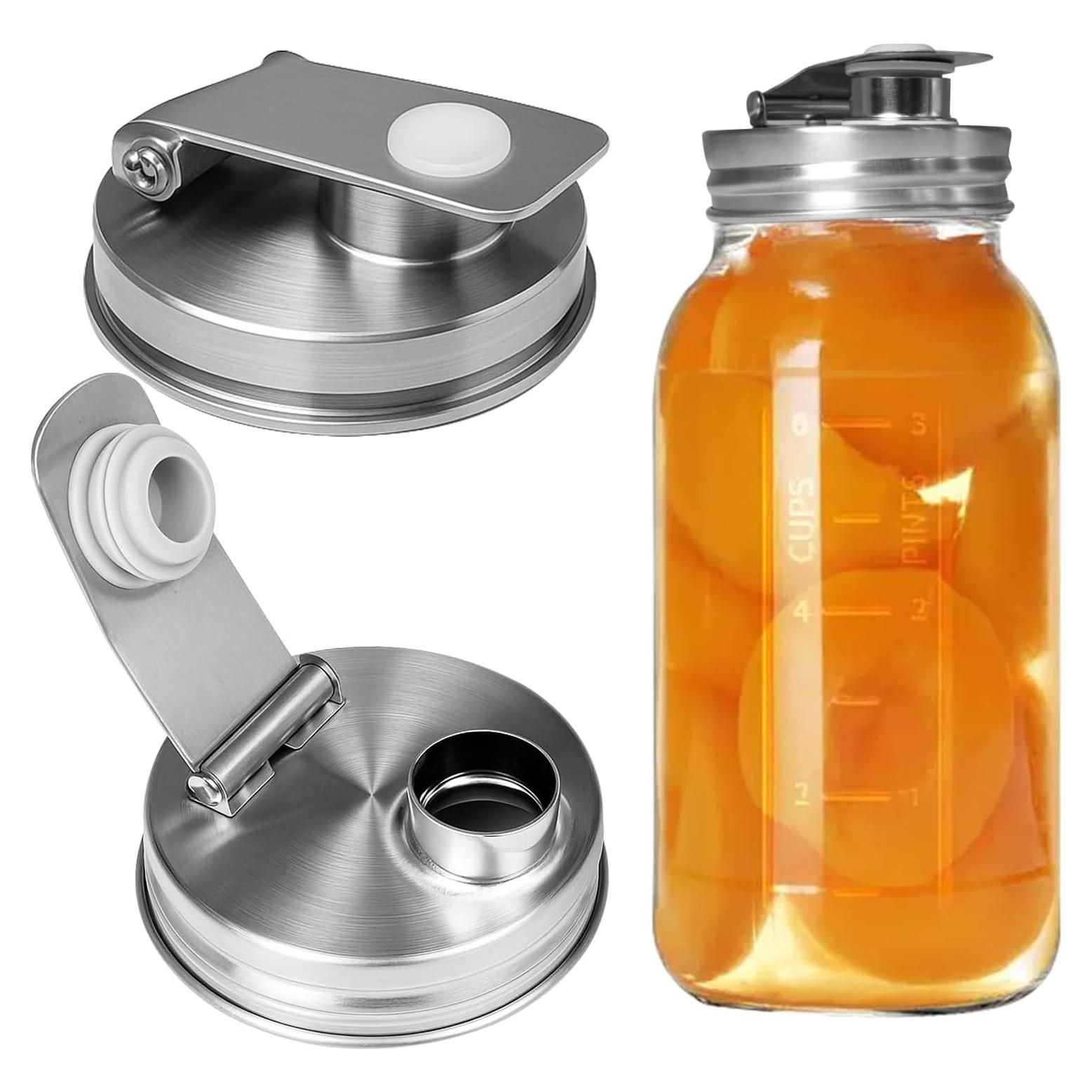 Tapa de vertedor de acero inoxidable Lenpestia para frascos Mason 70mm - 2 piezas