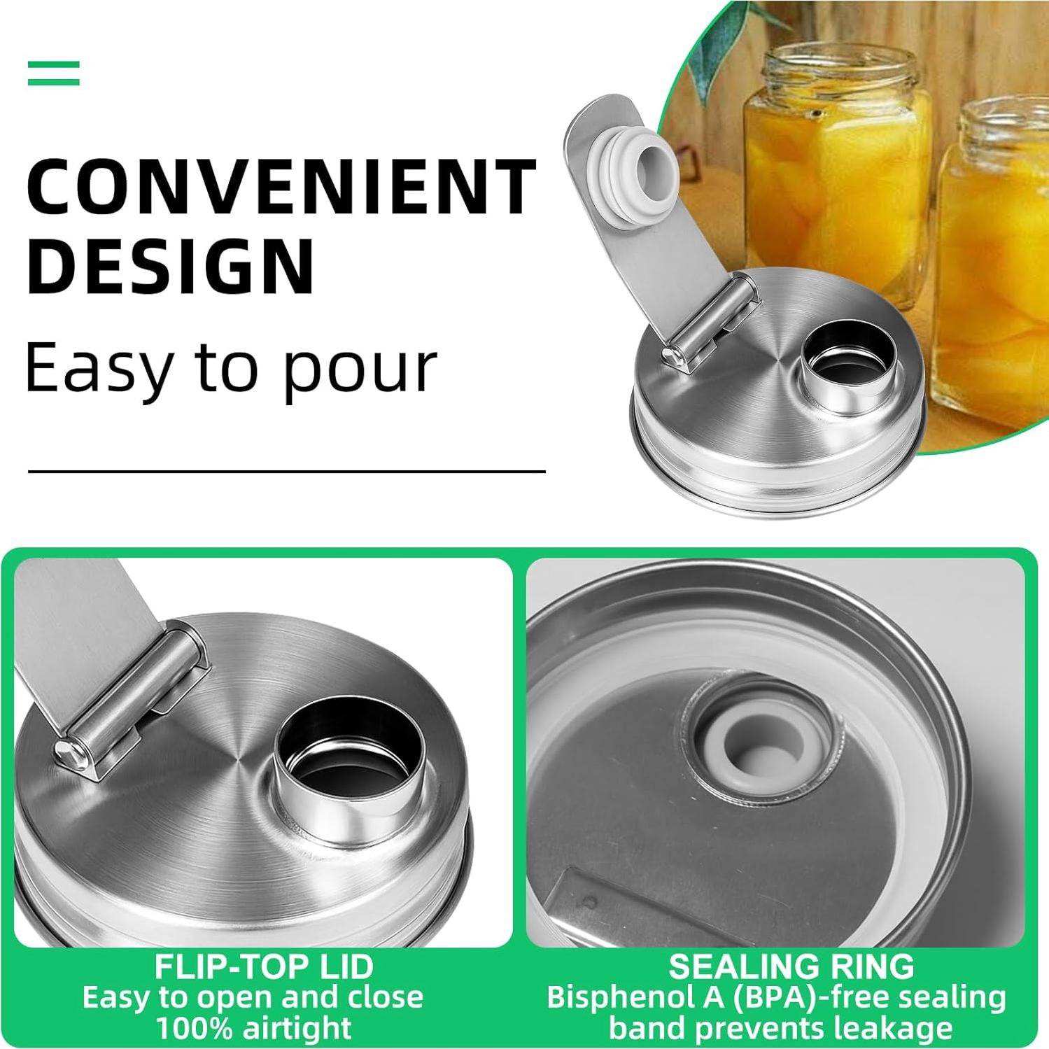 Tapa de vertedor de acero inoxidable Lenpestia para frascos Mason 70mm - 2 piezas