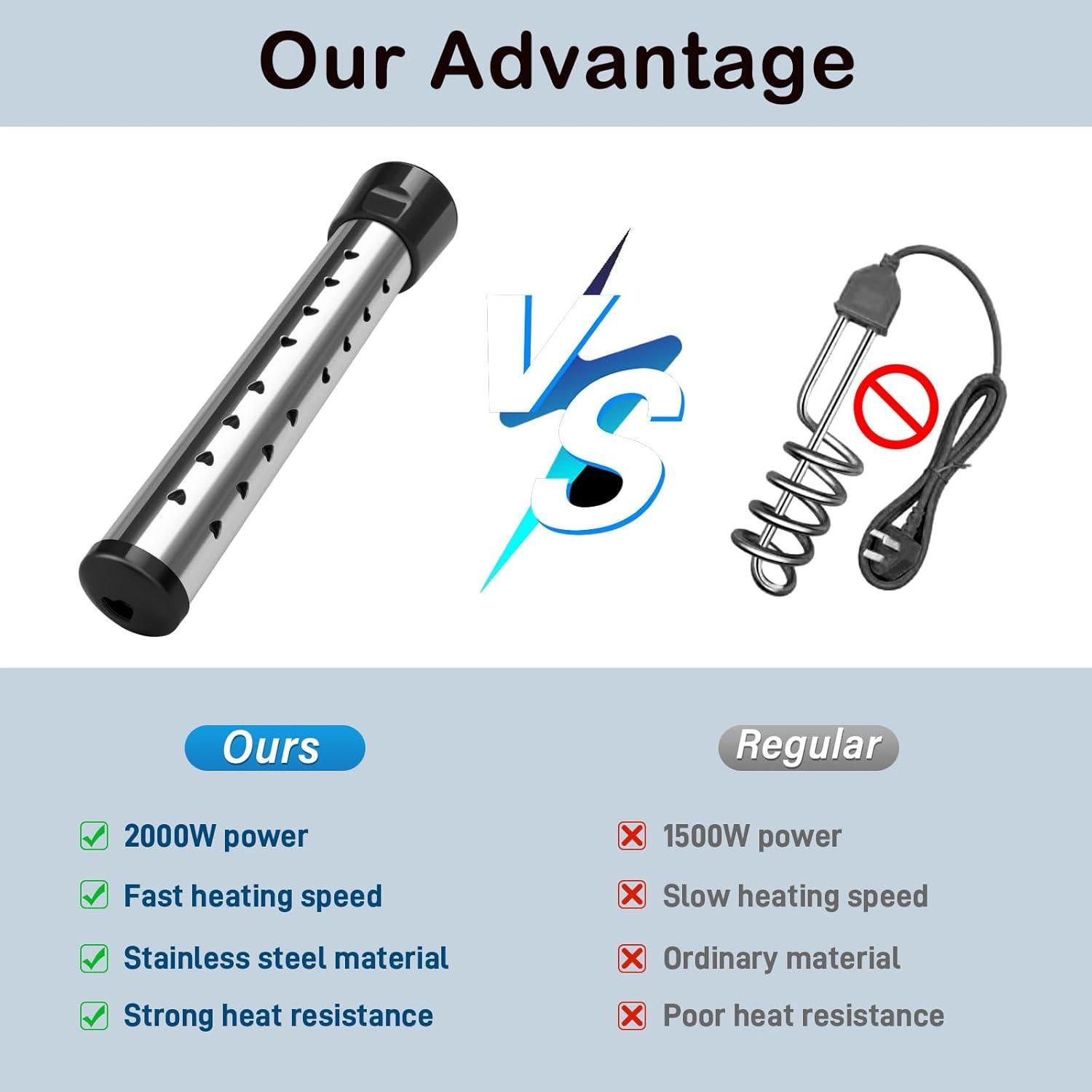 Calentador de Agua Inmerso Eléctrico 2000W Touwenzd Acero Inoxidable
