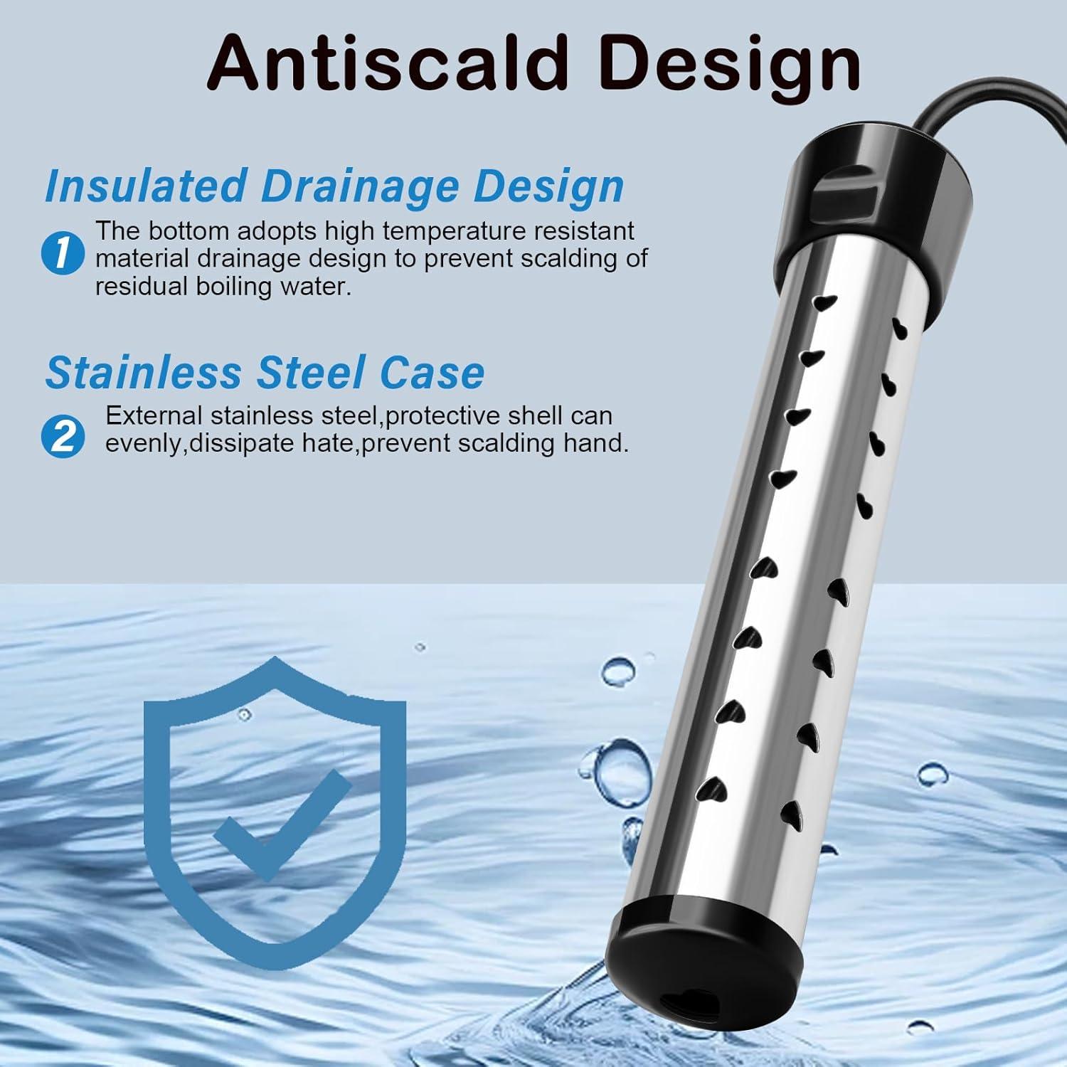 Calentador de Agua Inmerso Eléctrico 2000W Touwenzd Acero Inoxidable