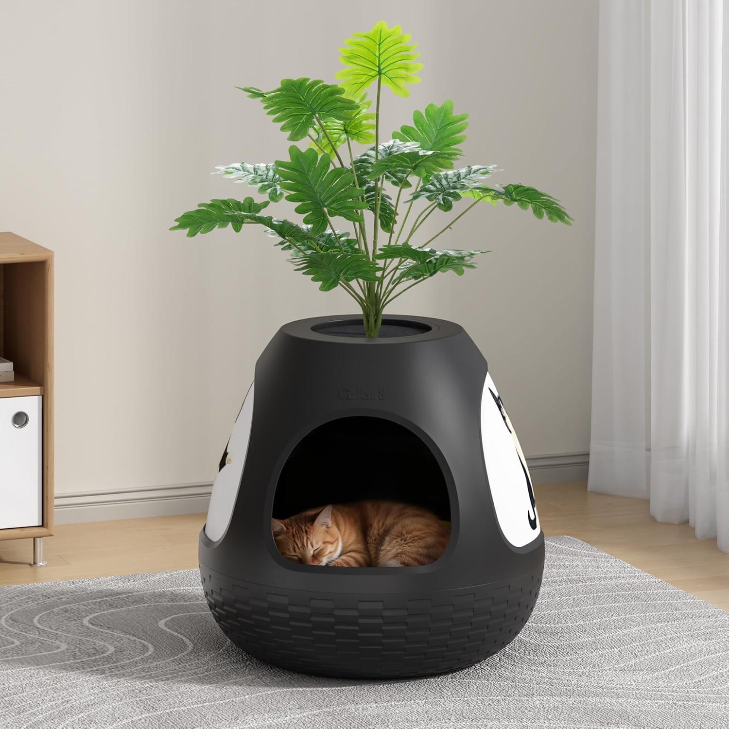 Cueva para Gatos Copod8 3-en-1 con Planta y Rascadores M Negro