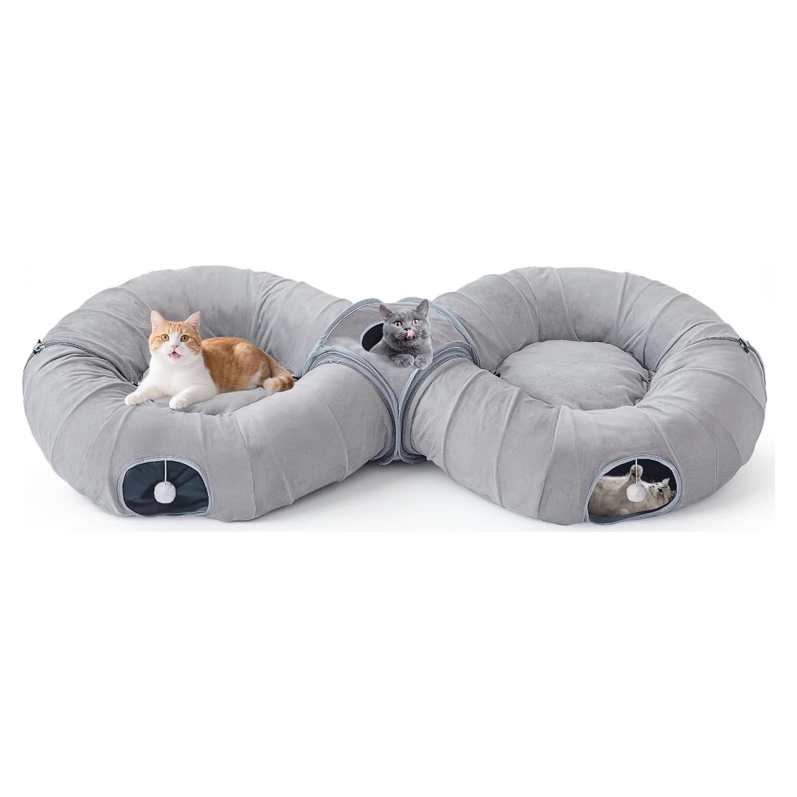 Cueva de Gato Pawaboo 2-en-1 con Túneles y Cojines Gris