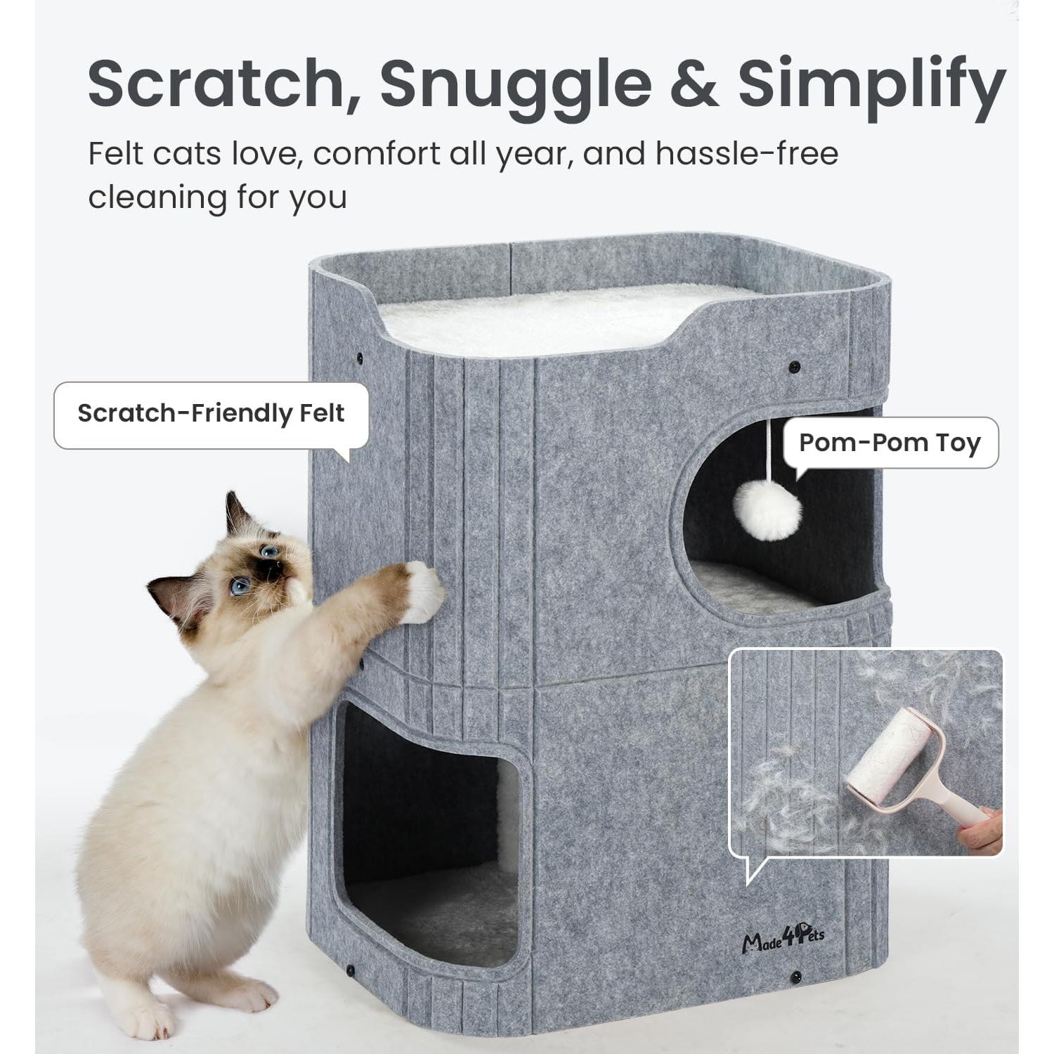 Casa para Gatos Made4Pets 2 Pisos Fieltro Gris 60 cm