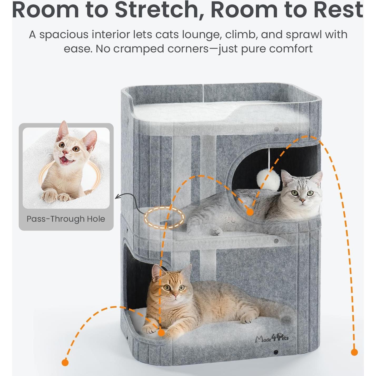 Casa para Gatos Made4Pets 2 Pisos Fieltro Gris 60 cm