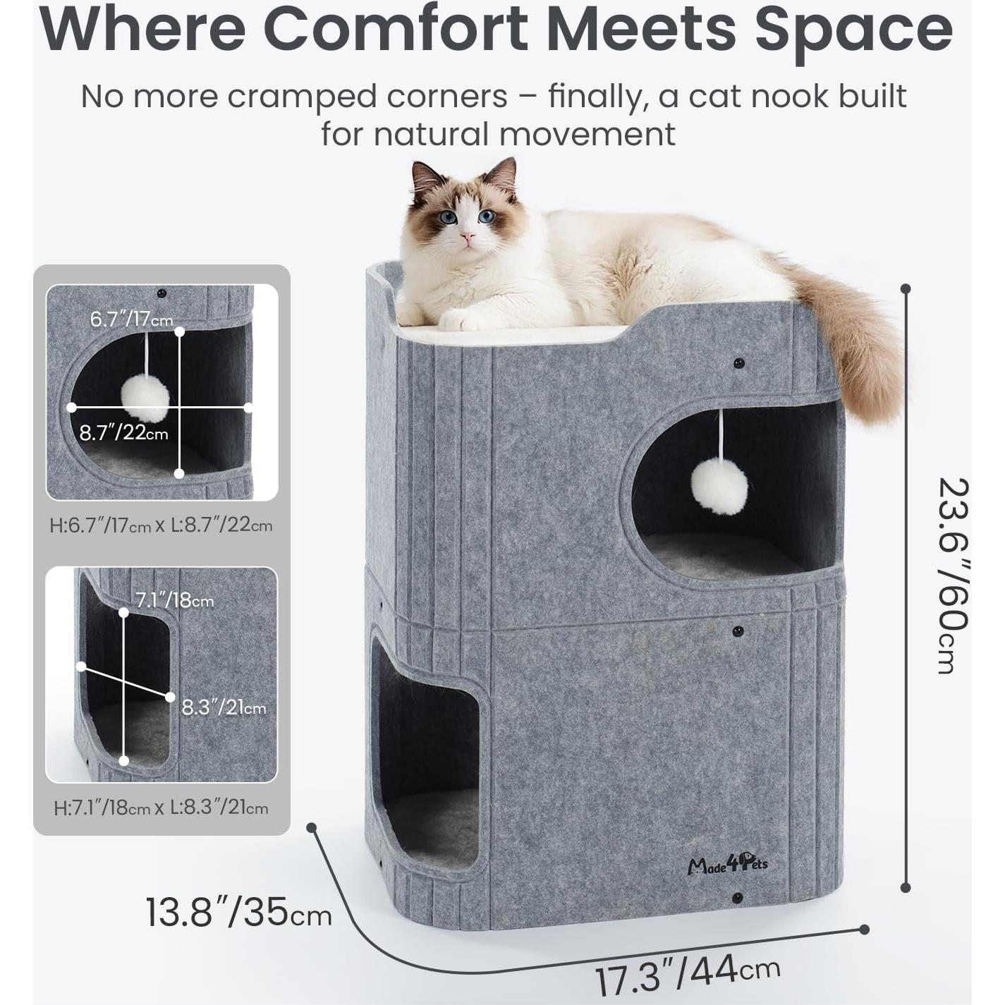 Casa para Gatos Made4Pets 2 Pisos Fieltro Gris 60 cm