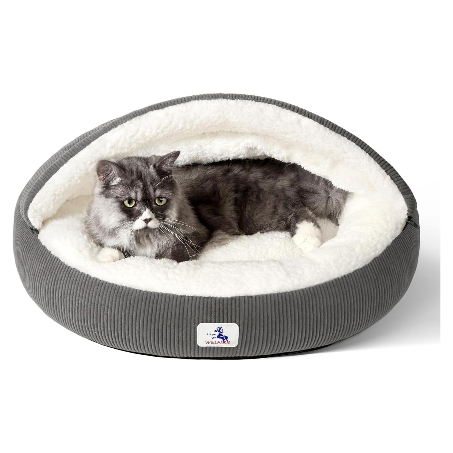 Cueva para mascotas Welfibr 60x60 cm gris, cama acogedora