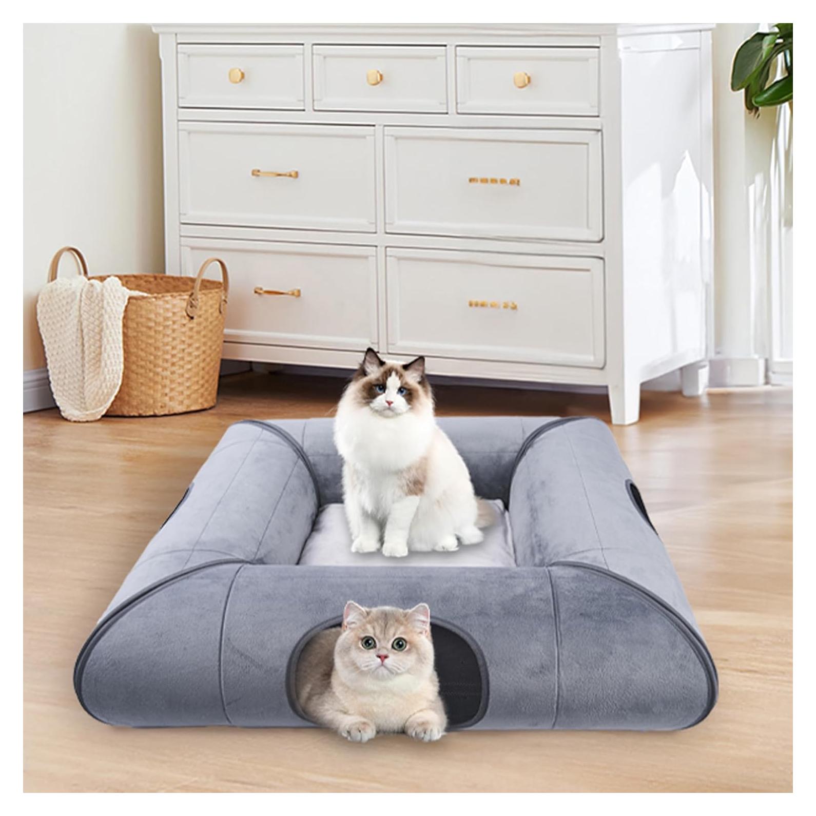 Cama y Túnel para Gato Moysoon Gris 76x76 cm Resistente