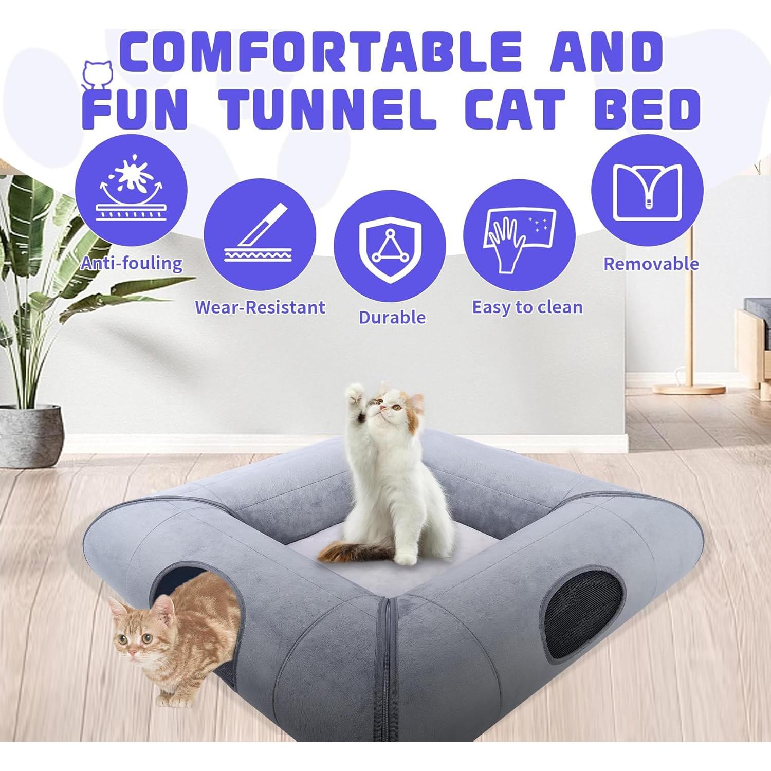 Cama y Túnel para Gato Moysoon Gris 76x76 cm Resistente