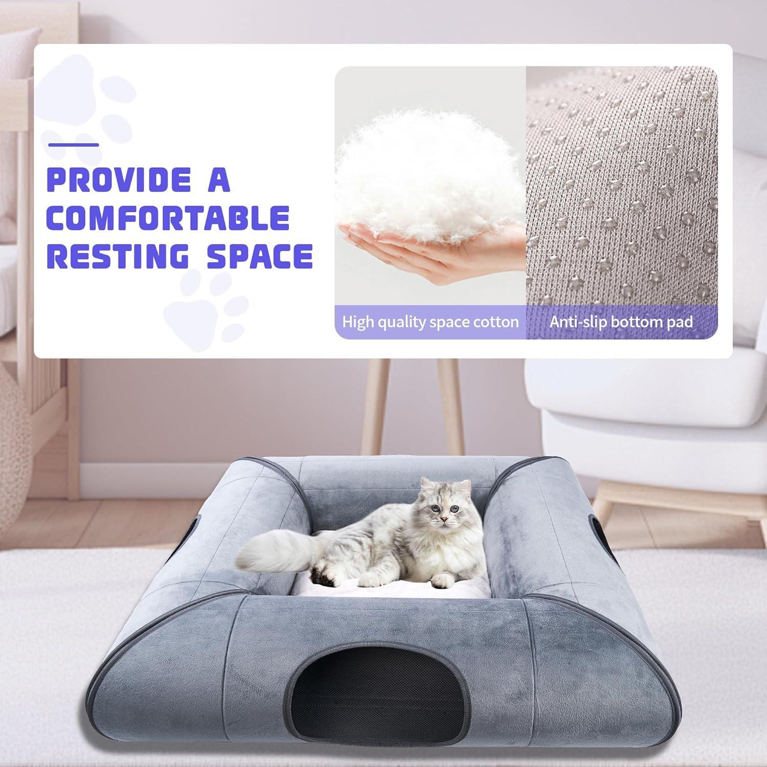 Cama y Túnel para Gato Moysoon Gris 76x76 cm Resistente