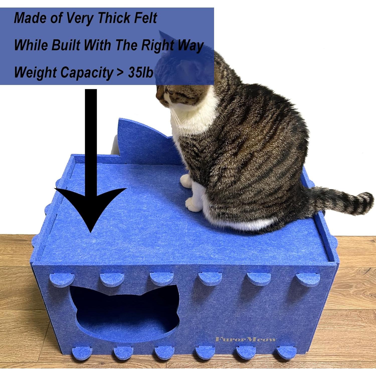 Casa para Gatos Grande FurorMeow con Diseño de Orejas - Fieltro Azul