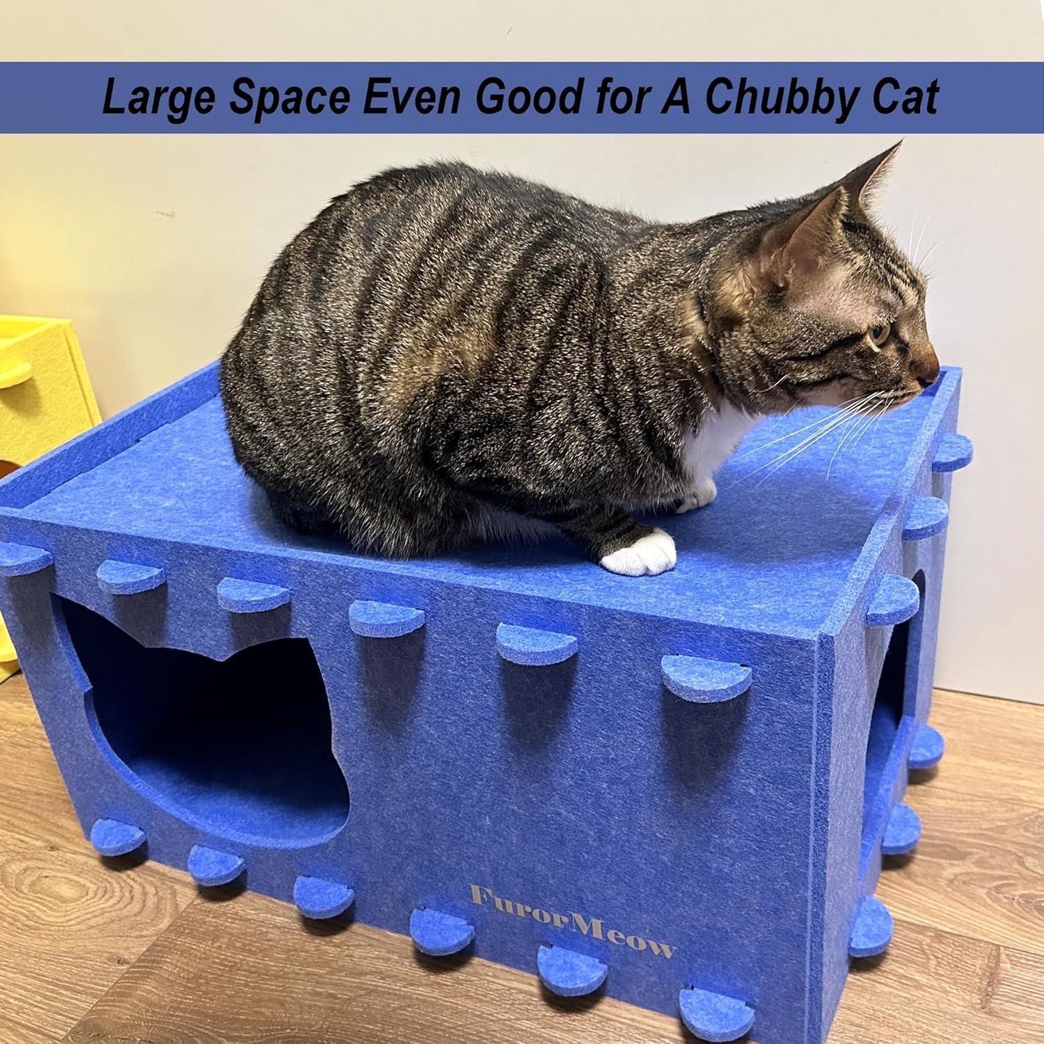 Casa para Gatos Grande FurorMeow con Diseño de Orejas - Fieltro Azul