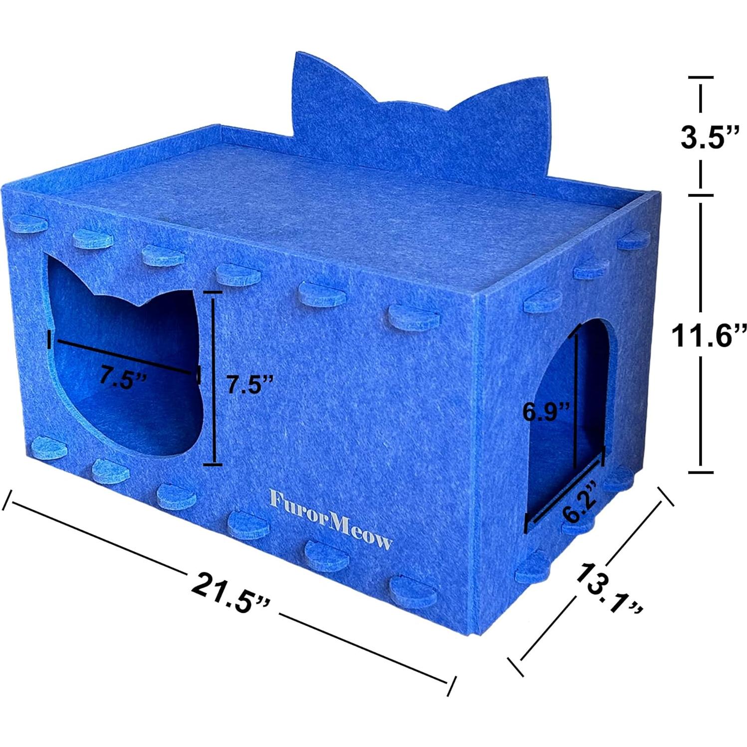 Casa para Gatos Grande FurorMeow con Diseño de Orejas - Fieltro Azul