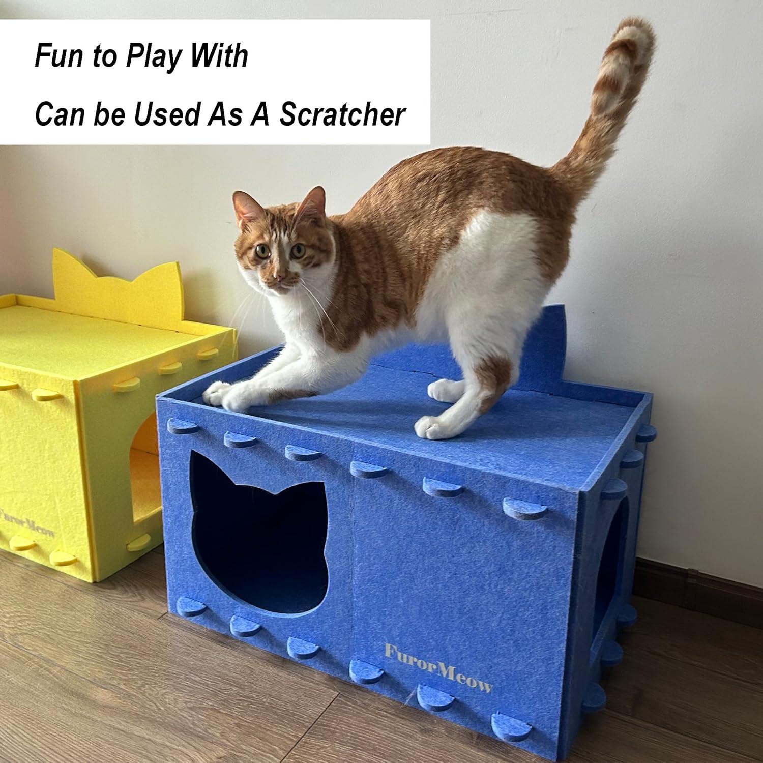 Casa para Gatos Grande FurorMeow con Diseño de Orejas - Fieltro Azul