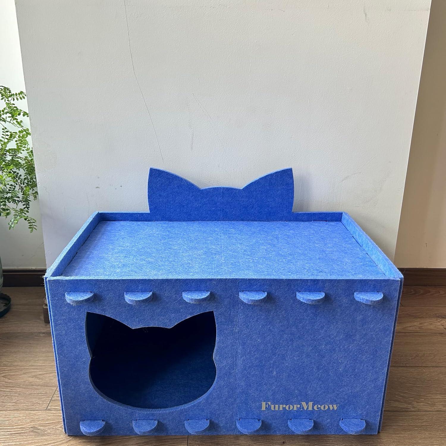 Casa para Gatos Grande FurorMeow con Diseño de Orejas - Fieltro Azul