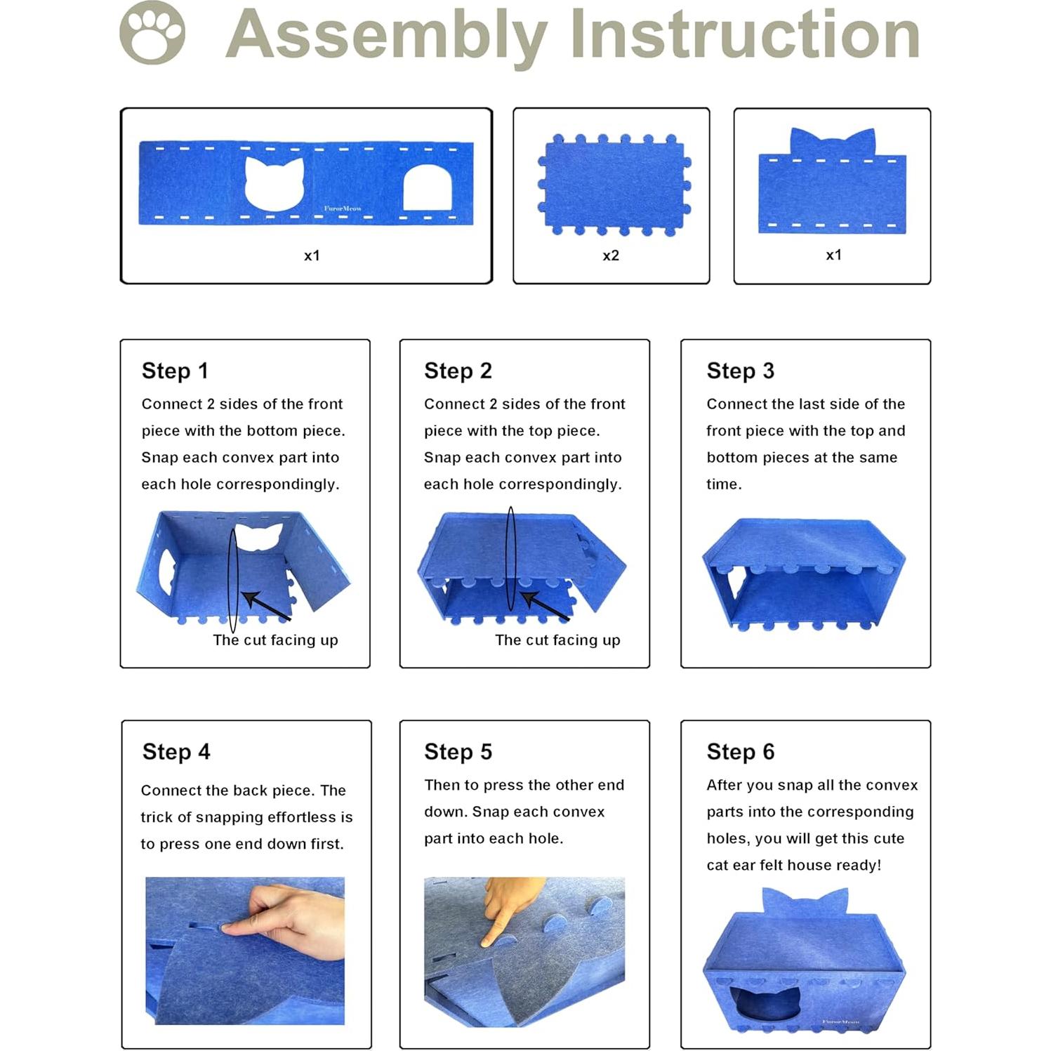 Casa para Gatos Grande FurorMeow con Diseño de Orejas - Fieltro Azul