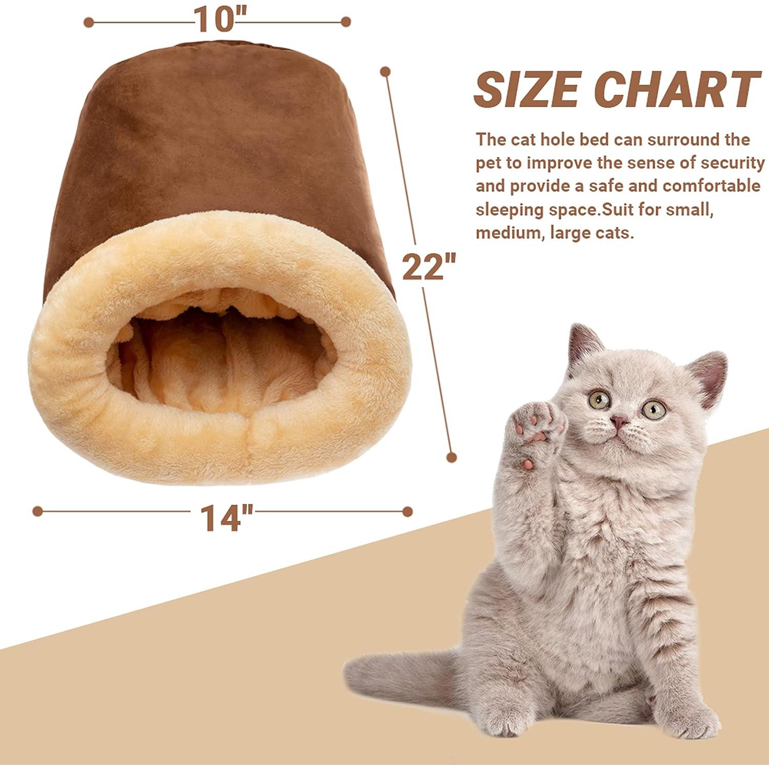 Cueva para Gatos FLYSTAR - Cama Suave Autocalentable 35.5x55.9cm