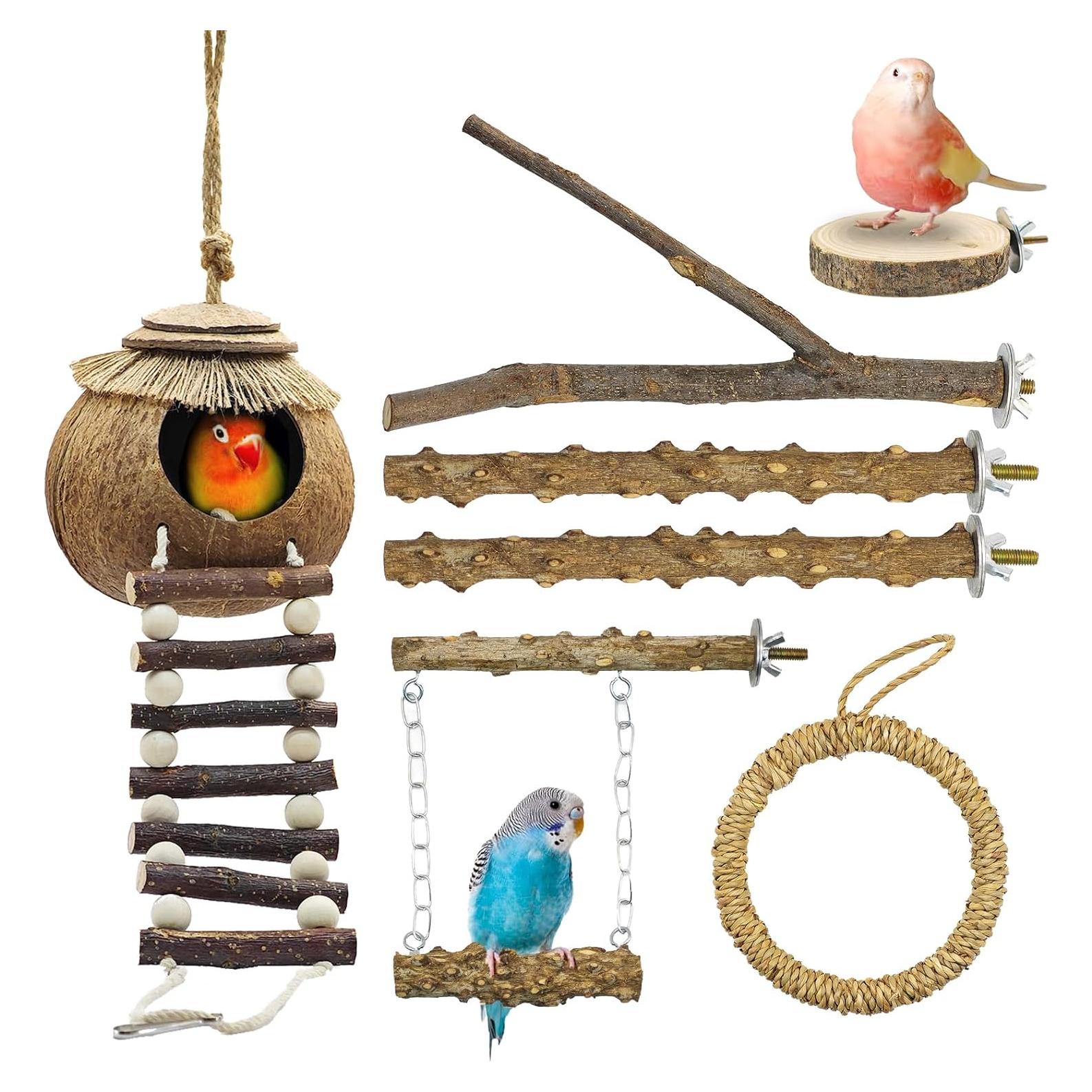 Conjunto 7PCS Posaderos para Aves MEDHAW - Madera Natural