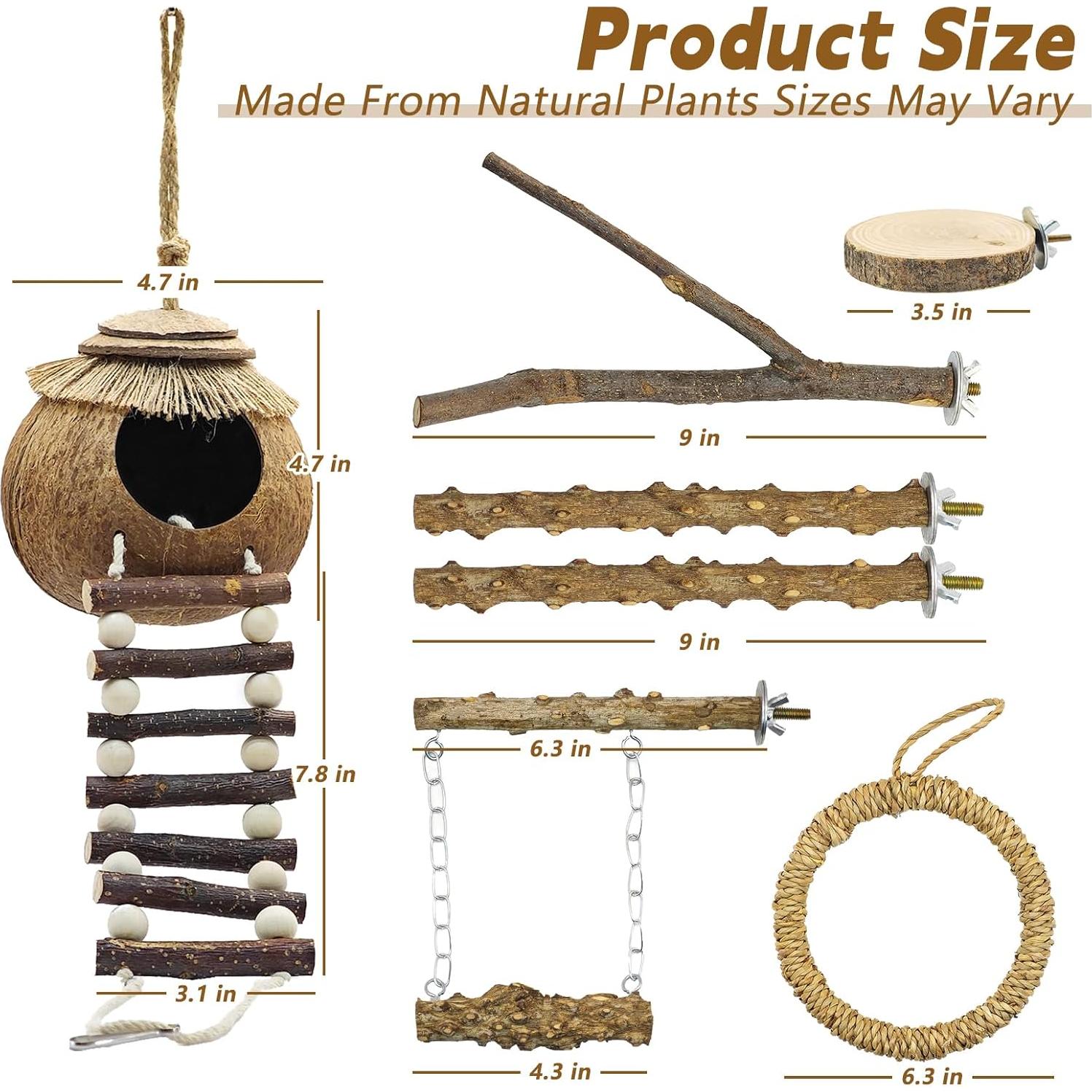 Conjunto 7PCS Posaderos para Aves MEDHAW - Madera Natural