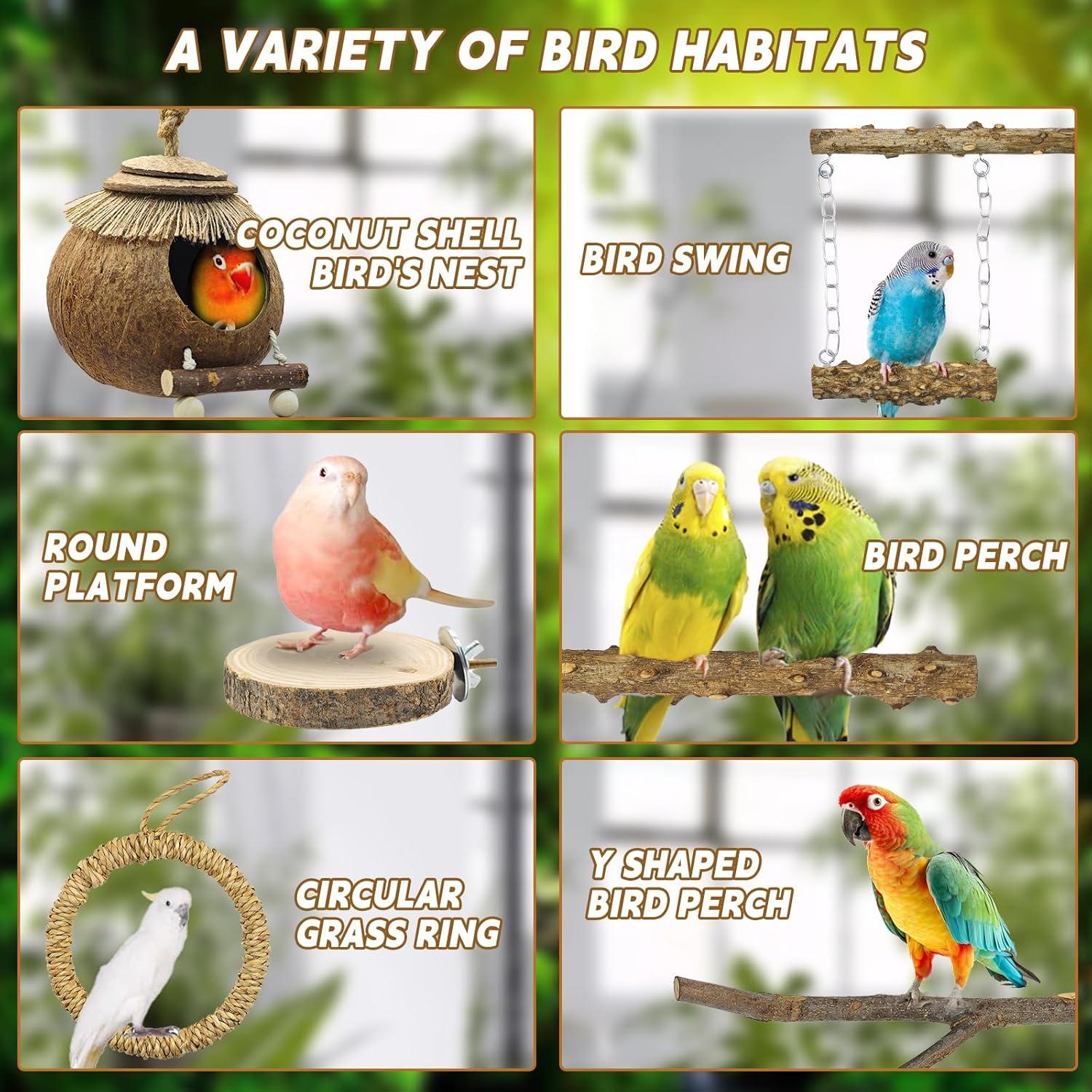 Conjunto 7PCS Posaderos para Aves MEDHAW - Madera Natural