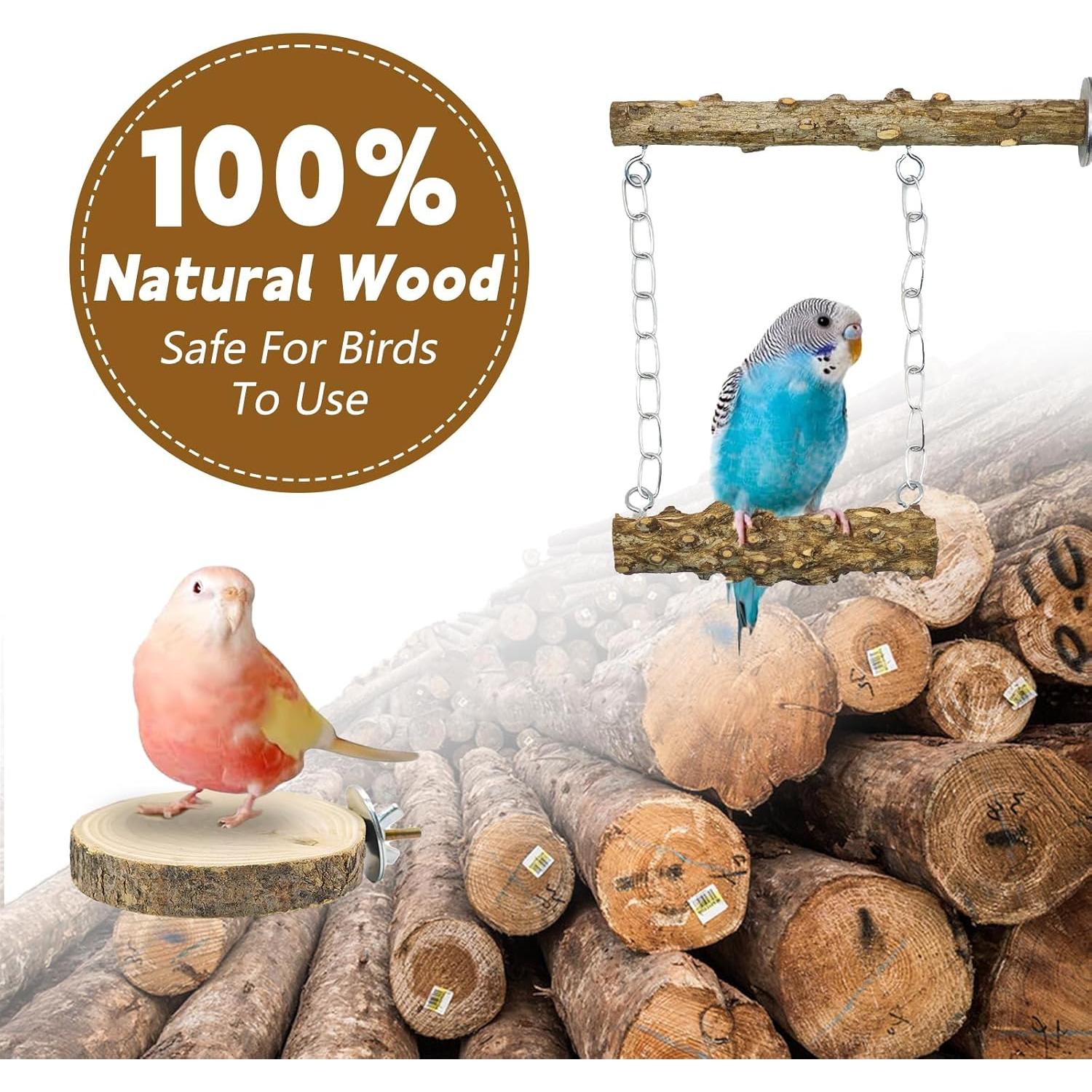 Conjunto 7PCS Posaderos para Aves MEDHAW - Madera Natural