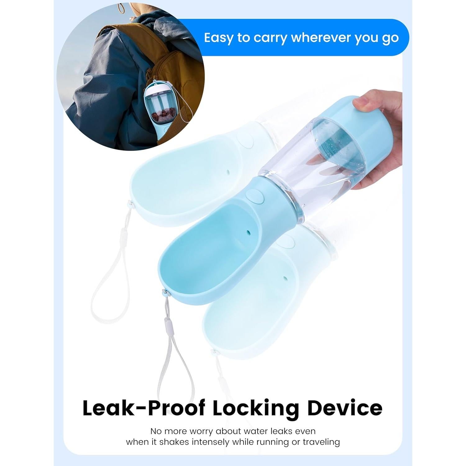 Botella de Agua para Perros HOUSHOPE 3 en 1 Azul 368.5ml