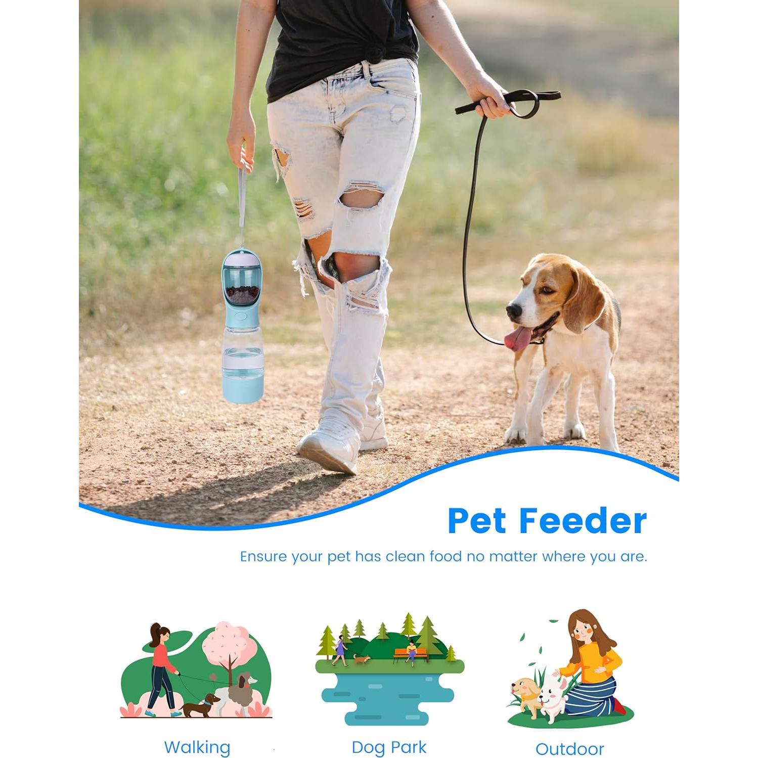 Botella de Agua para Perros HOUSHOPE 3 en 1 Azul 368.5ml