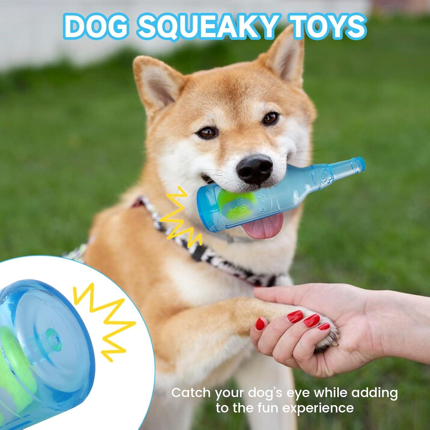 Juguete para Perros Qiuruoo Botella con Pelota Squeak Azul