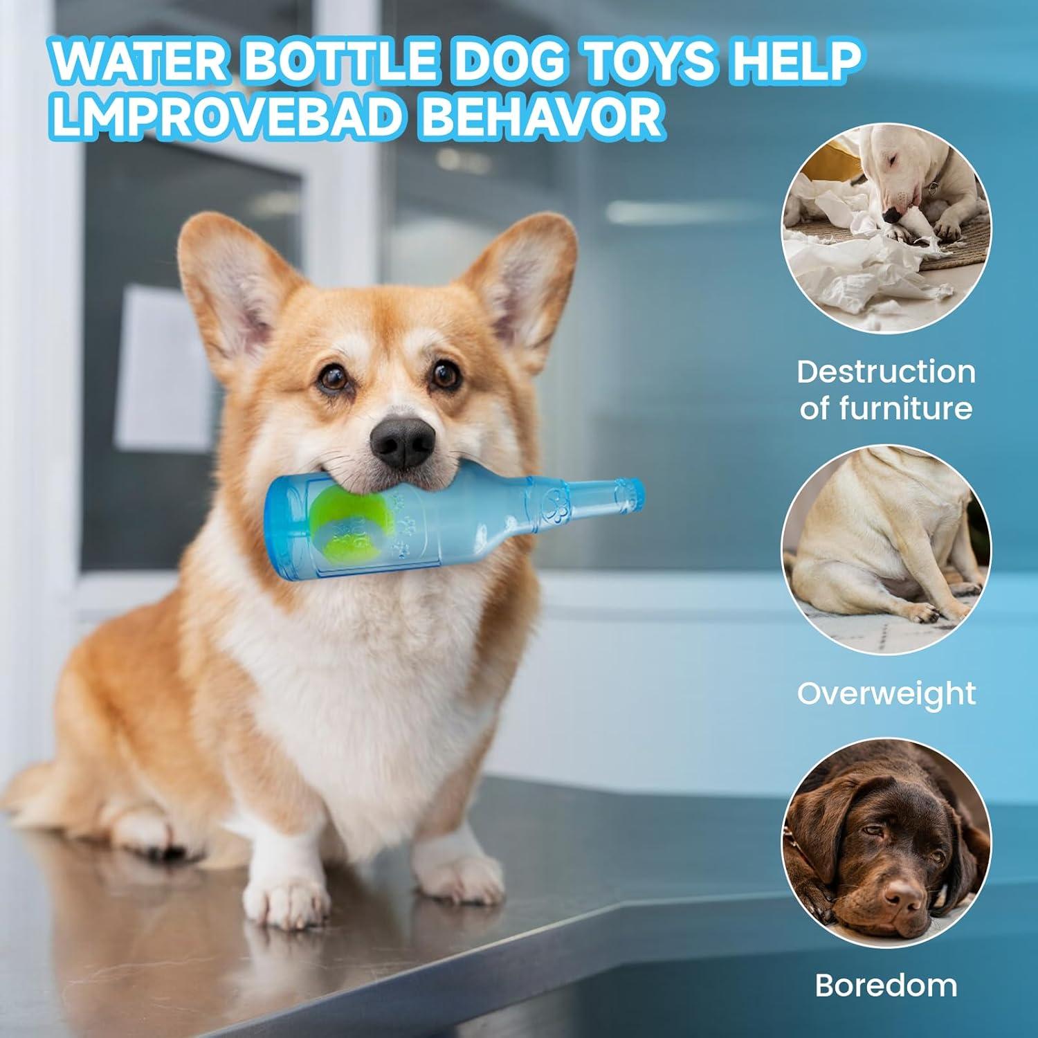 Juguete para Perros Qiuruoo Botella con Pelota Squeak Azul