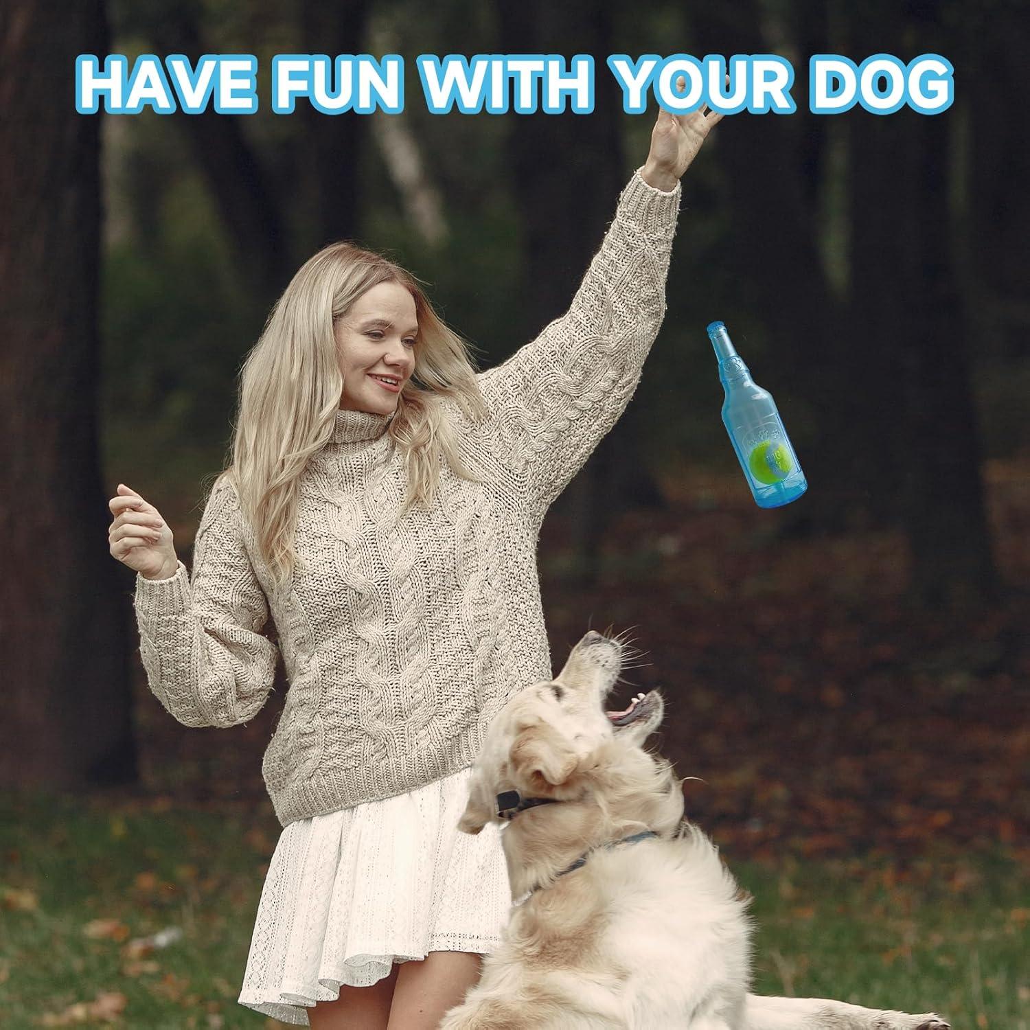 Juguete para Perros Qiuruoo Botella con Pelota Squeak Azul