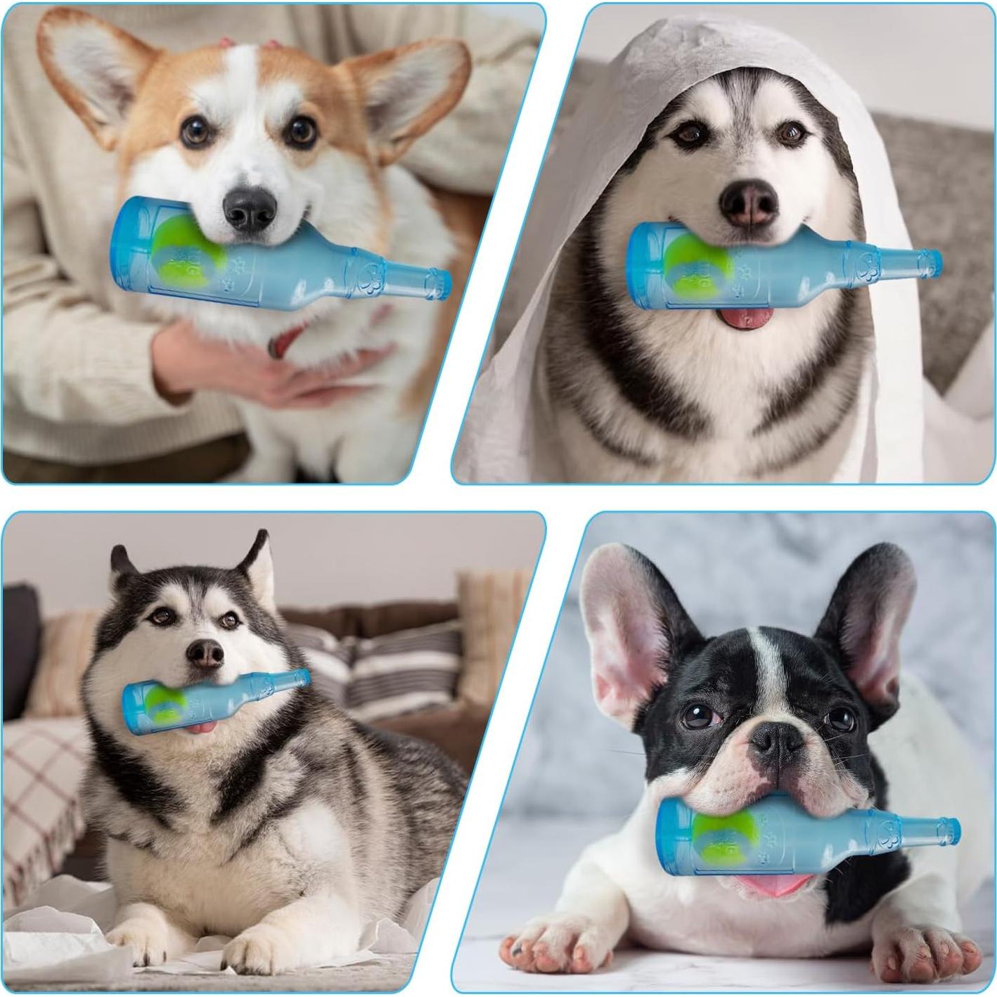 Juguete para Perros Qiuruoo Botella con Pelota Squeak Azul