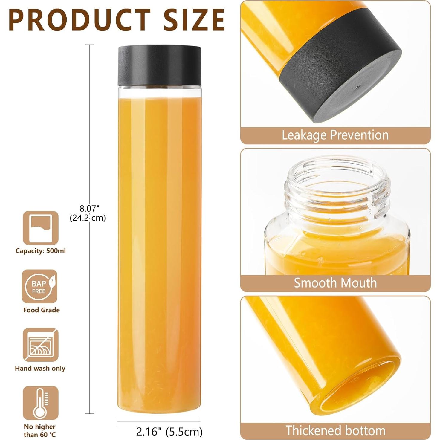 Paquete de 12 botellas de jugo PET 500 ml con tapa negra