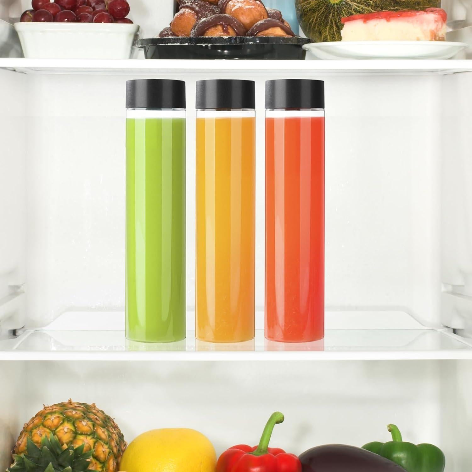 Paquete de 12 botellas de jugo PET 500 ml con tapa negra