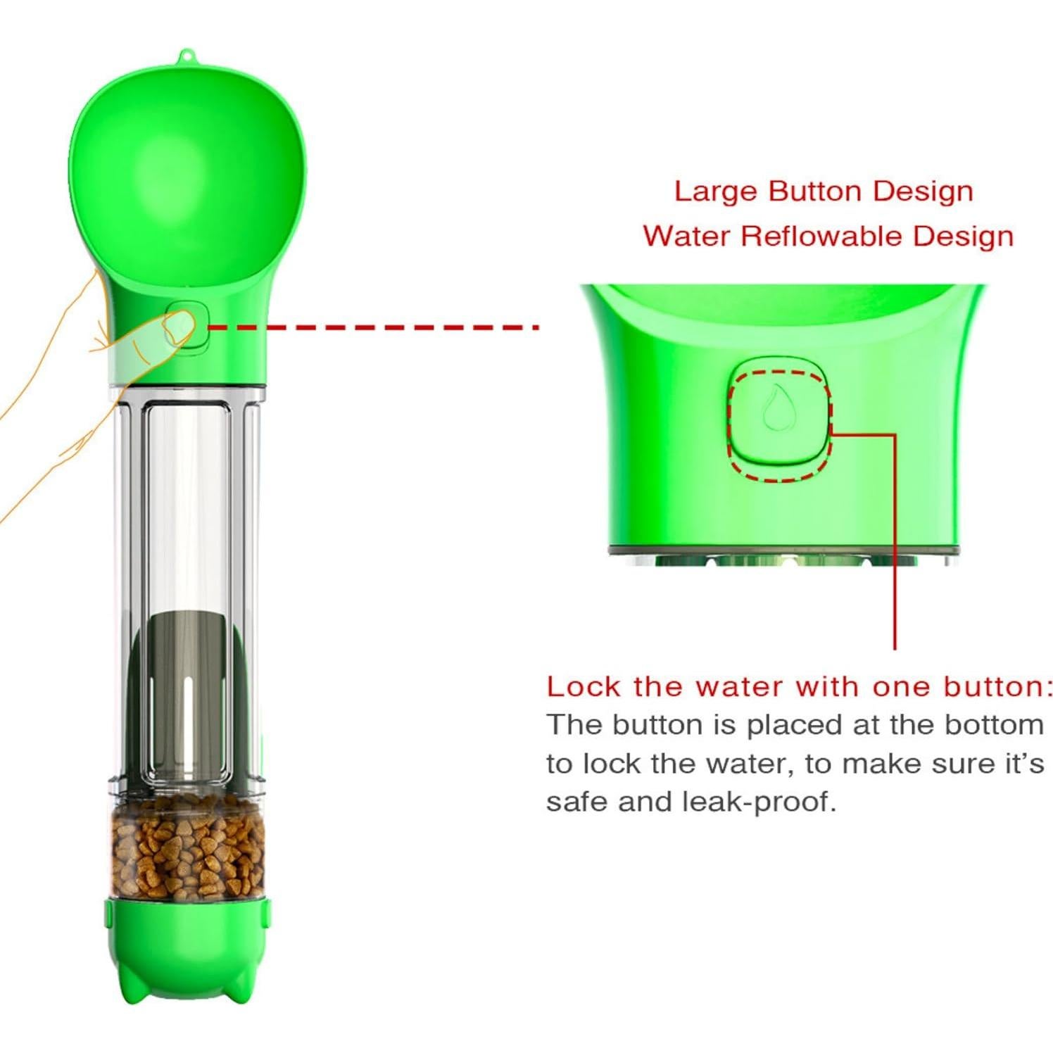 Botella de Agua para Perros DoqiPaw 500ml Verde a Prueba de Fugas